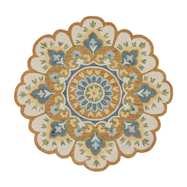 LR Home Flora 6' x 6' Area Rug, Orange/Blue