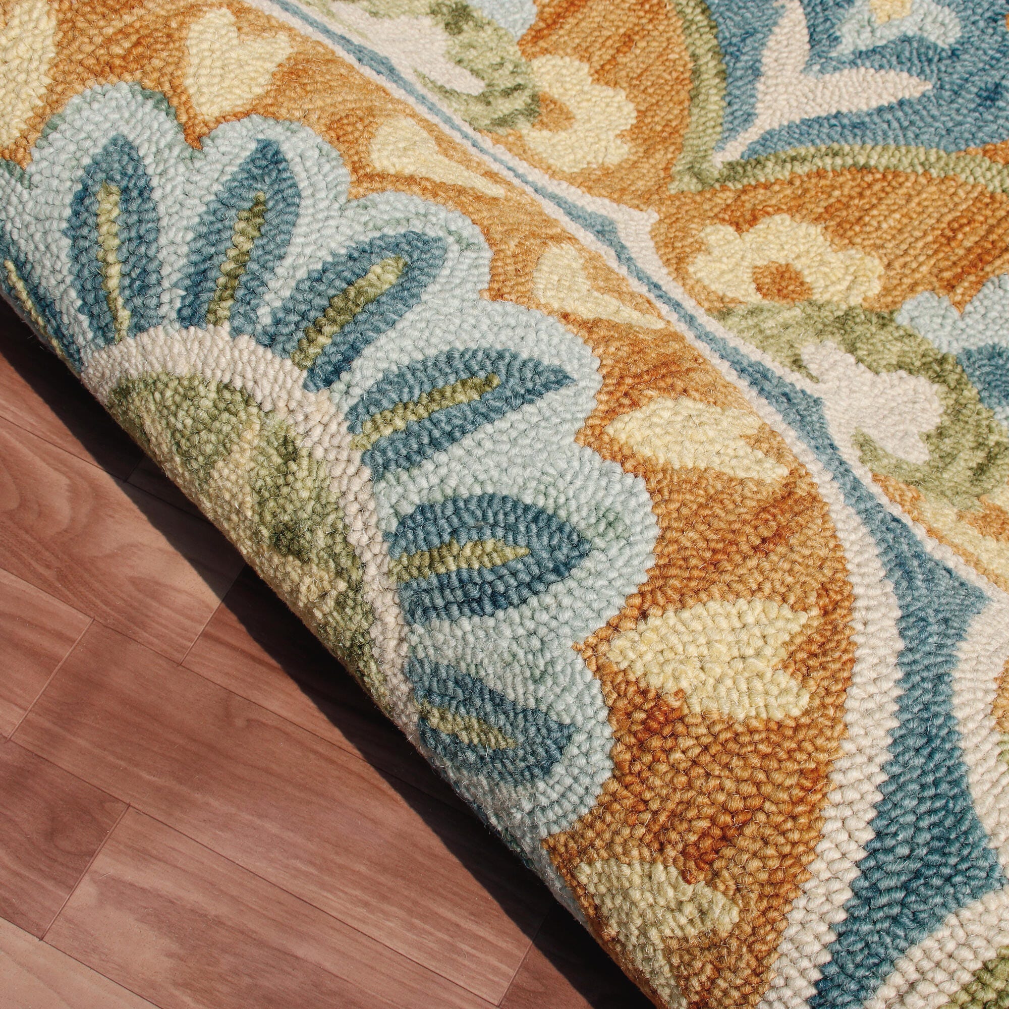 LR Home Flora 6' x 6' Area Rug, Orange/Blue, large