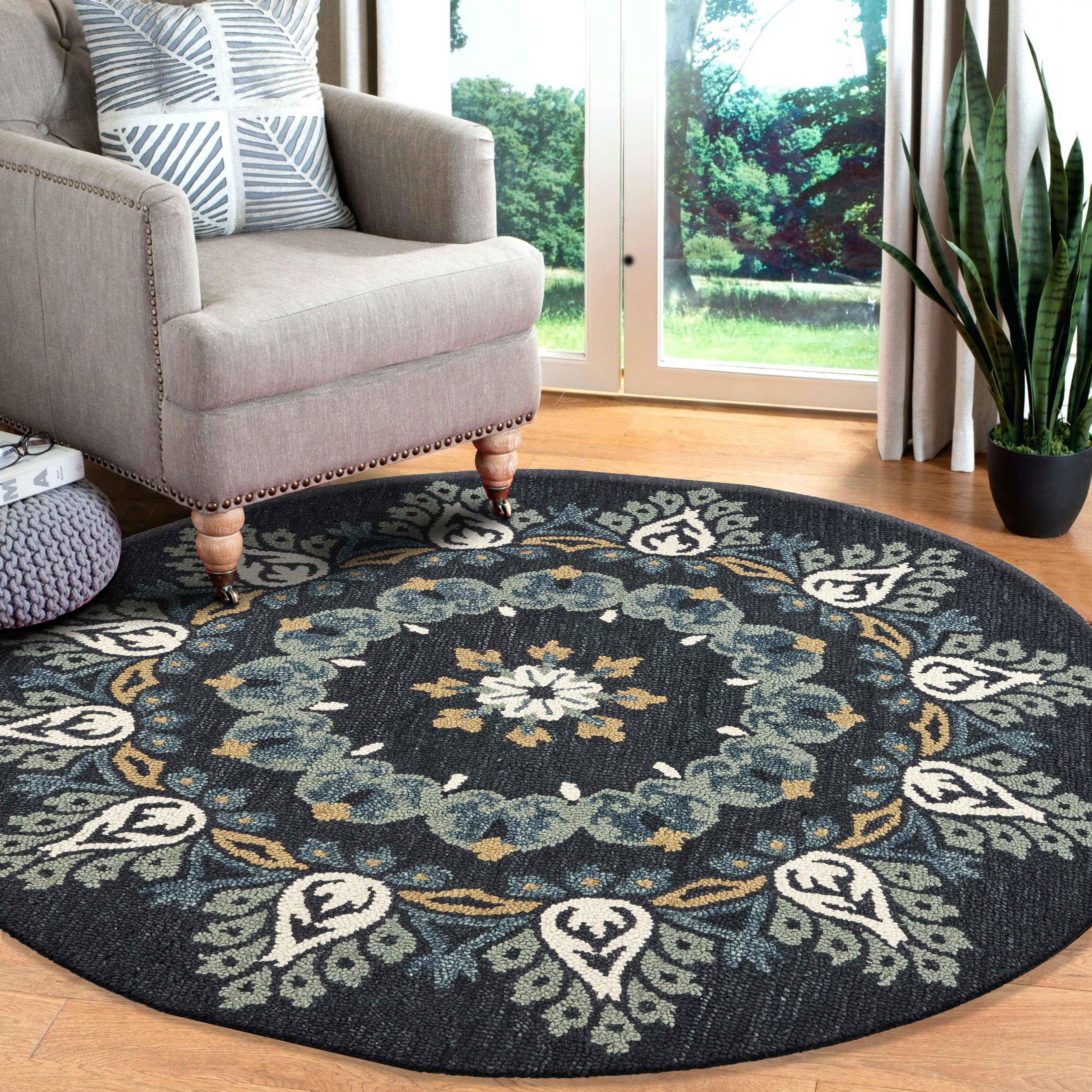 LR Home Tufted 4' x 4' Area Rug, Black/Gray, rollover