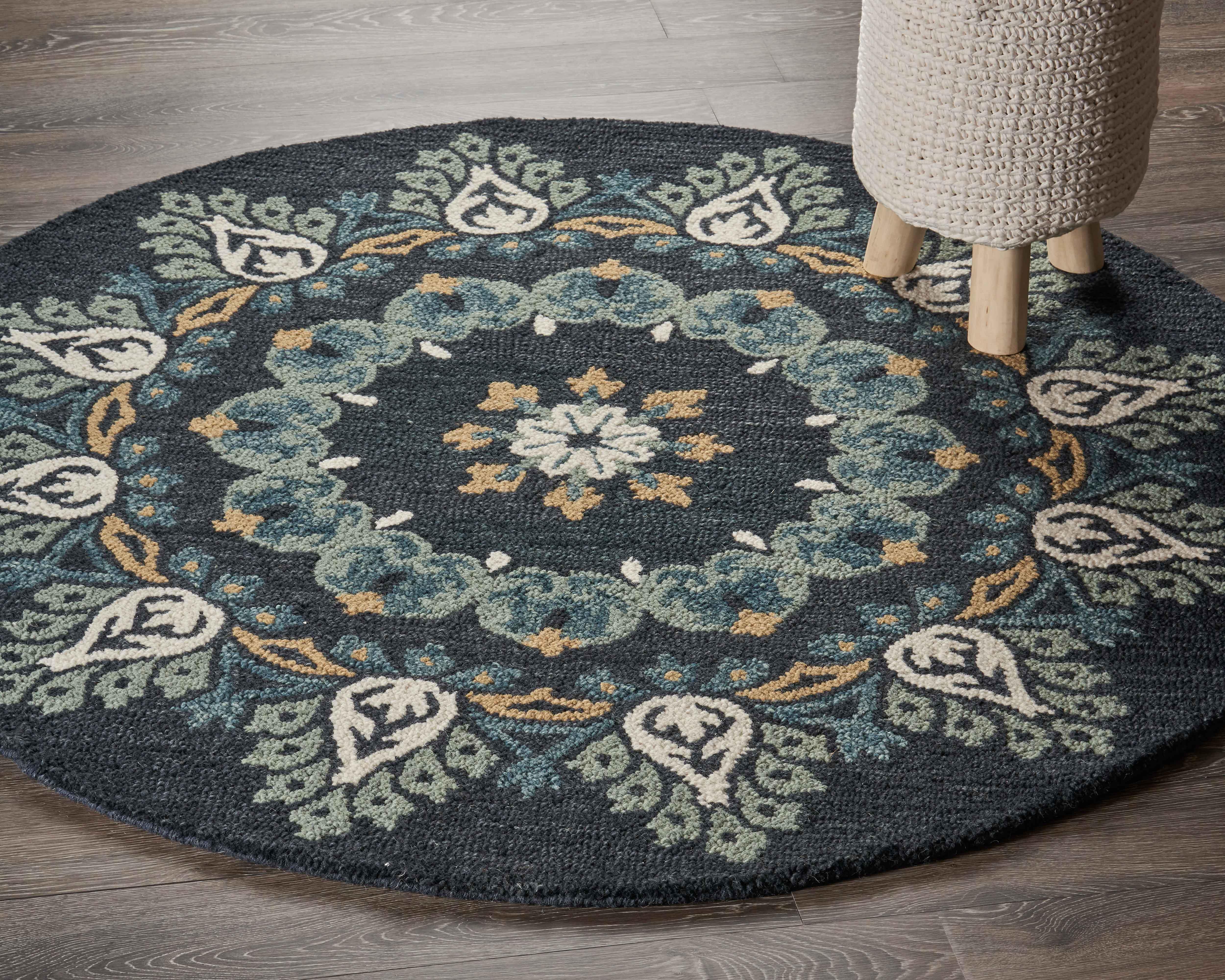 LR Home Tufted 4' x 4' Area Rug, Black/Gray, large