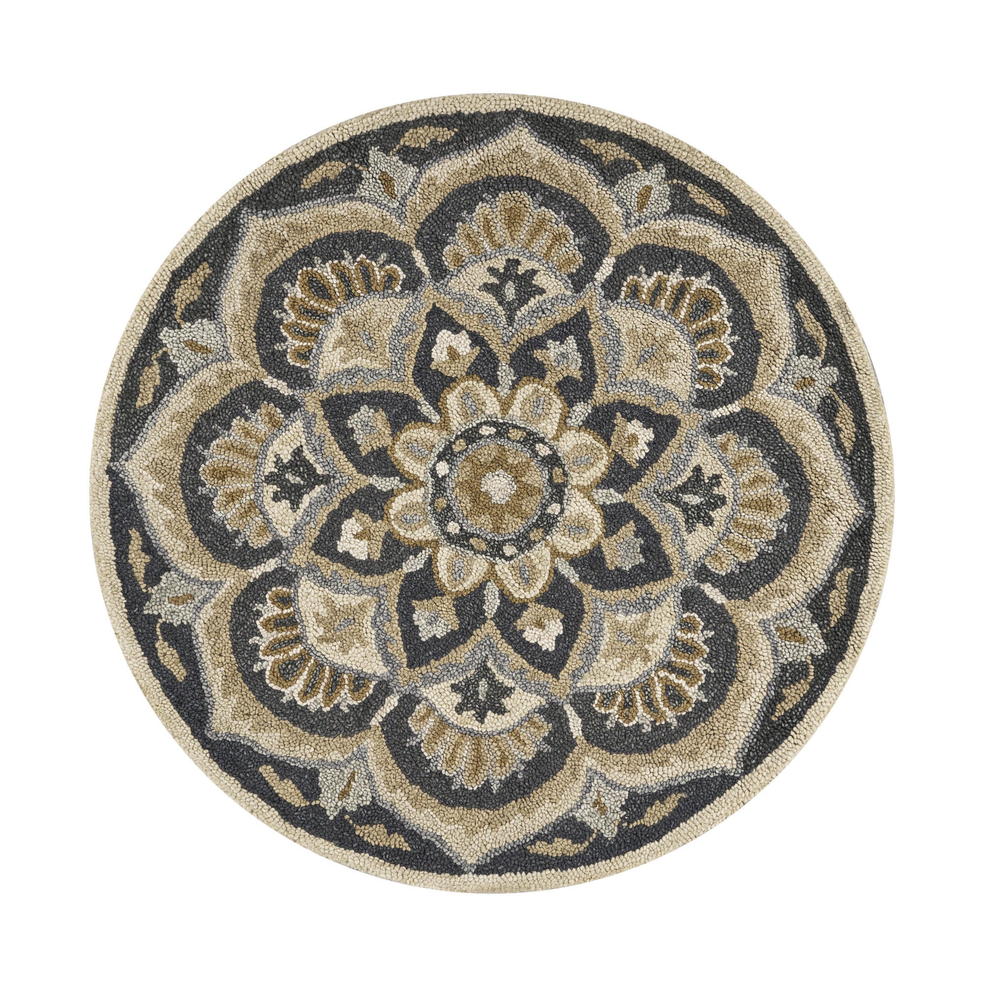 LR Home Bloom 4' x 4' Area Rug, Black/Beige, large