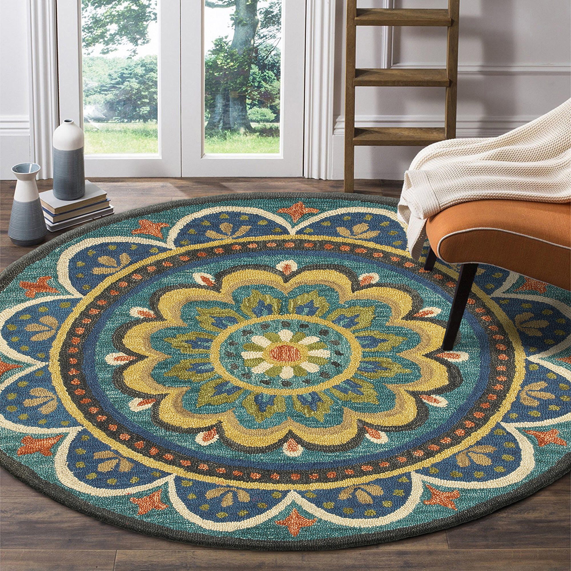 LR Home Daisy 4' x 4' Area Rug, Blue/Yellow, rollover