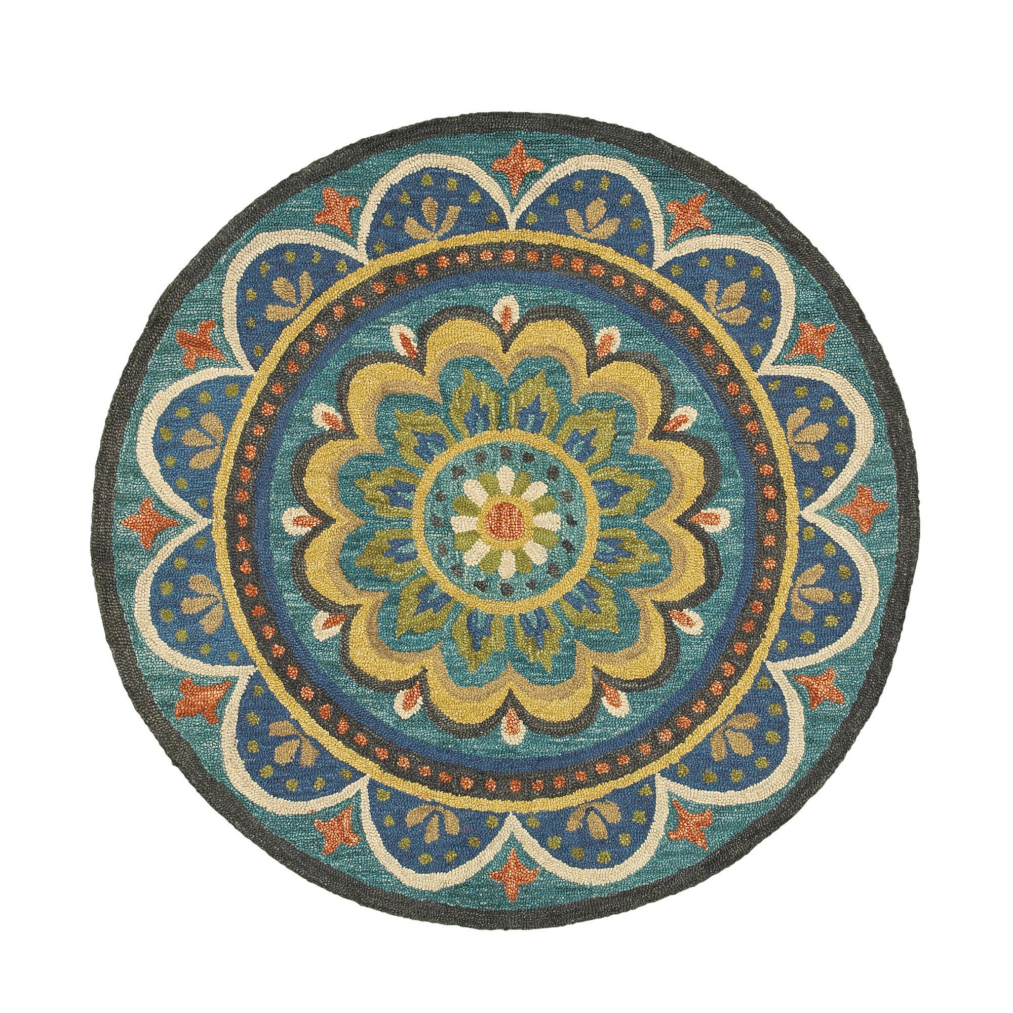 LR Home Daisy 4' x 4' Area Rug, Blue/Yellow, large