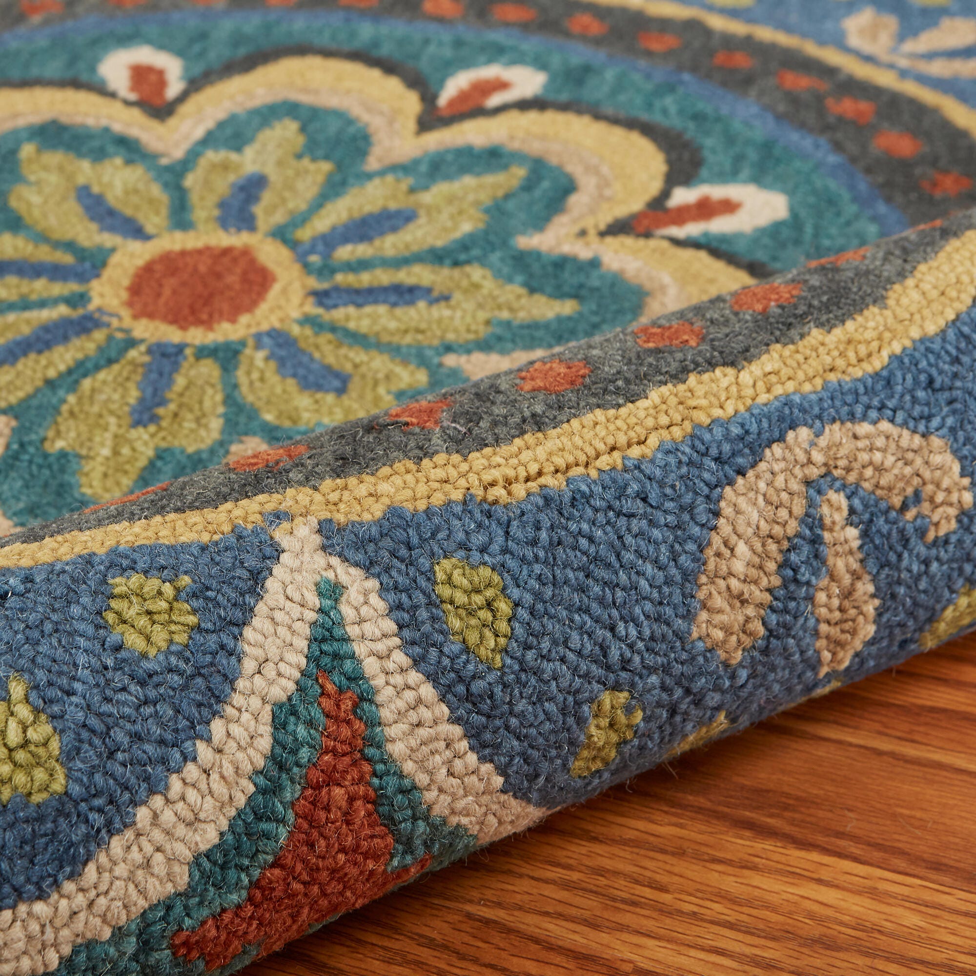 LR Home Daisy 4' x 4' Area Rug, Blue/Yellow, large