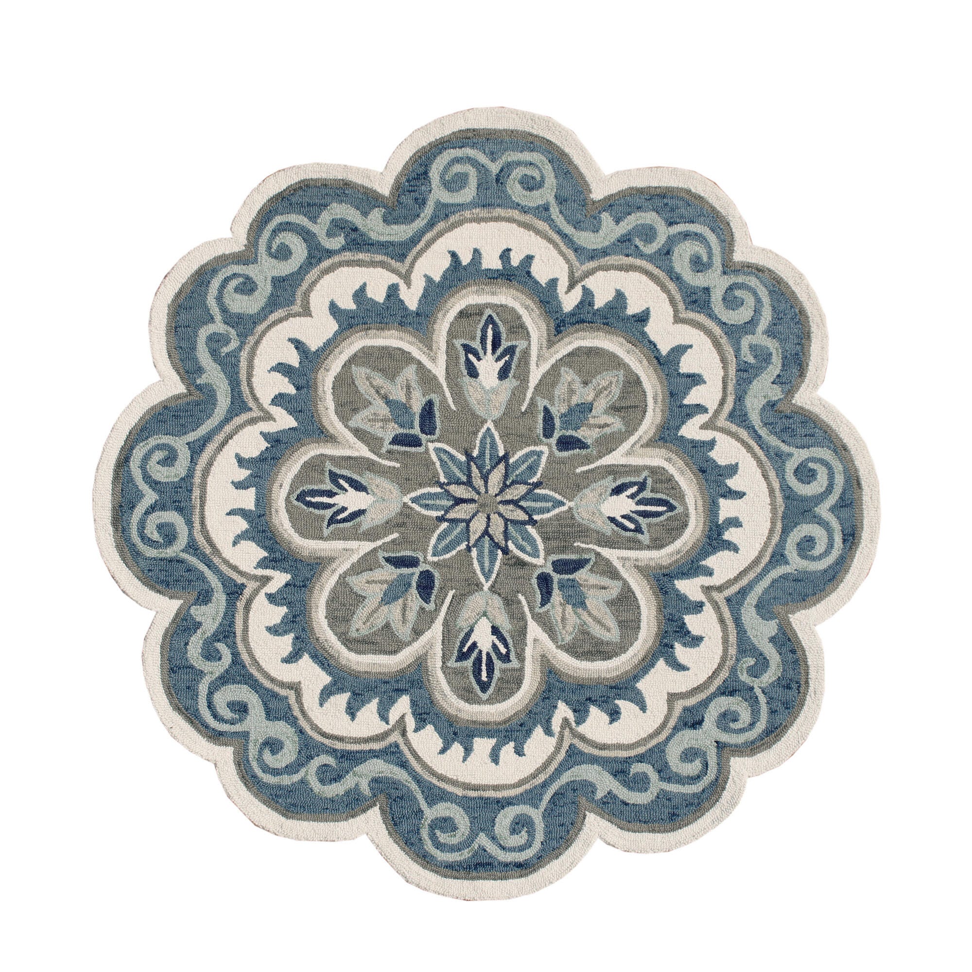 LR Home Textured 4' x 4' Area Rug, Ivory/Light Blue, large