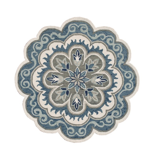 LR Home Textured 4' x 4' Area Rug, Ivory/Light Blue