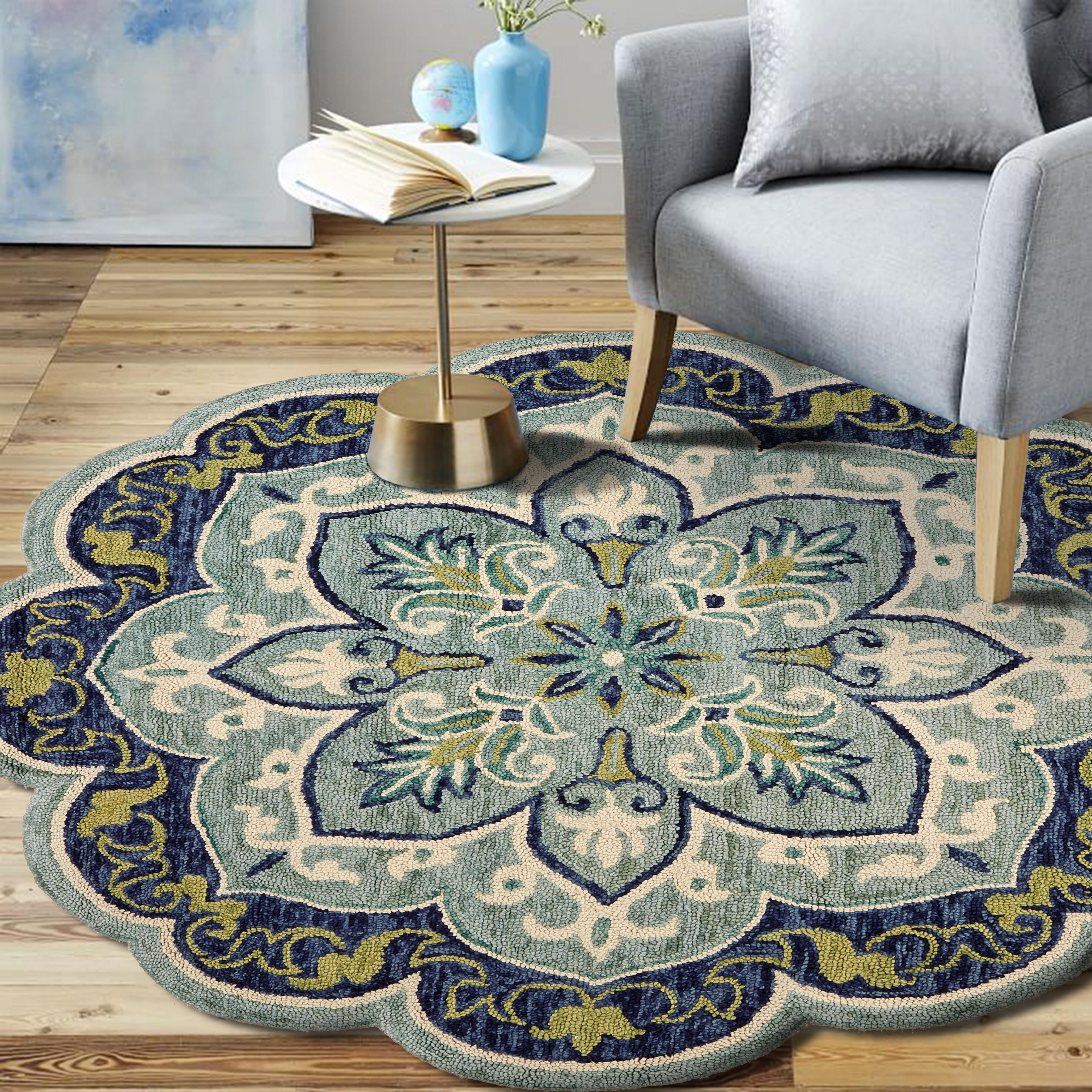 LR Home Azalea 4' x 4' Area Rug, Teal, rollover