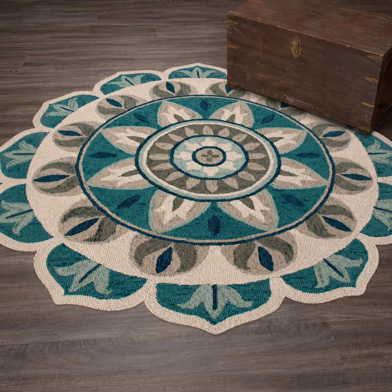 LR Home Floral 4' x 4' Area Rug, Ivory/Blue, rollover