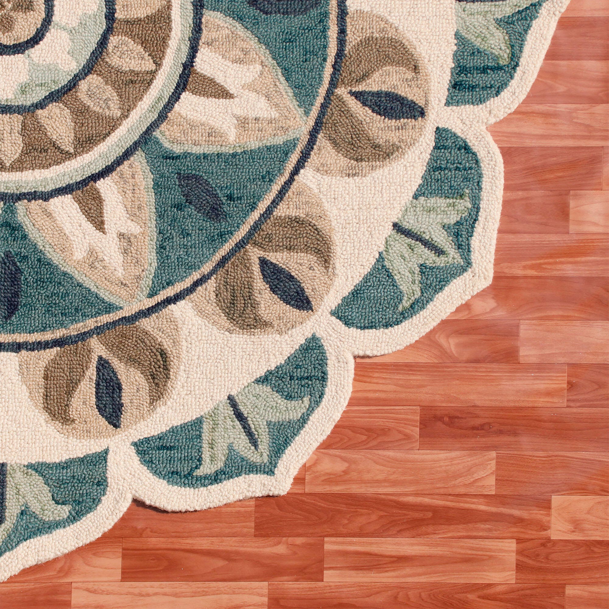 LR Home Floral 4' x 4' Area Rug, Ivory/Blue, large