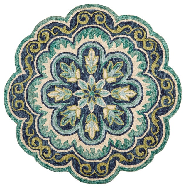 LR Home Stunning 4' x 4' Area Rug, Green/Ivory