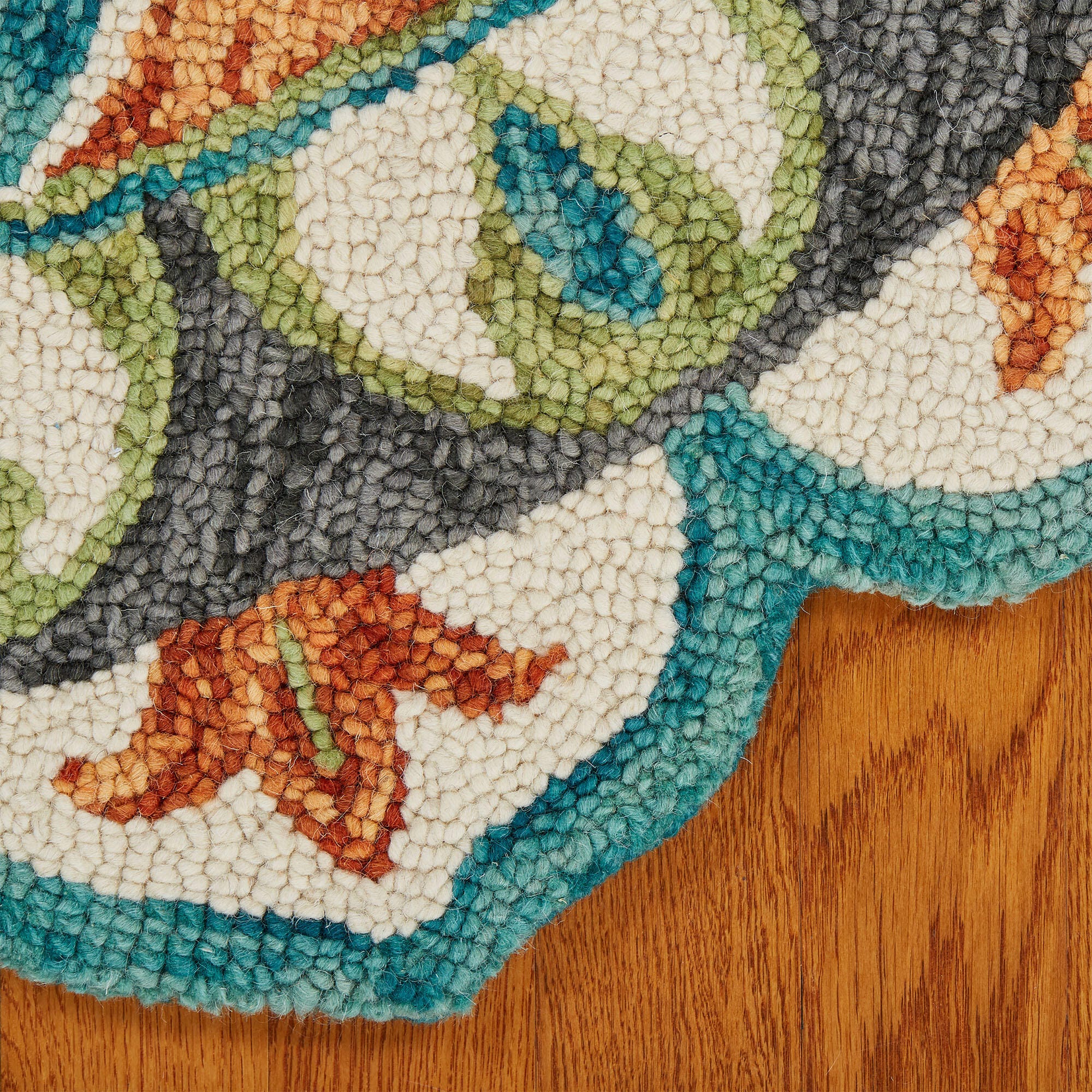 LR Home Camellia 5' x 5' Area Rug, Teal/Orange, large