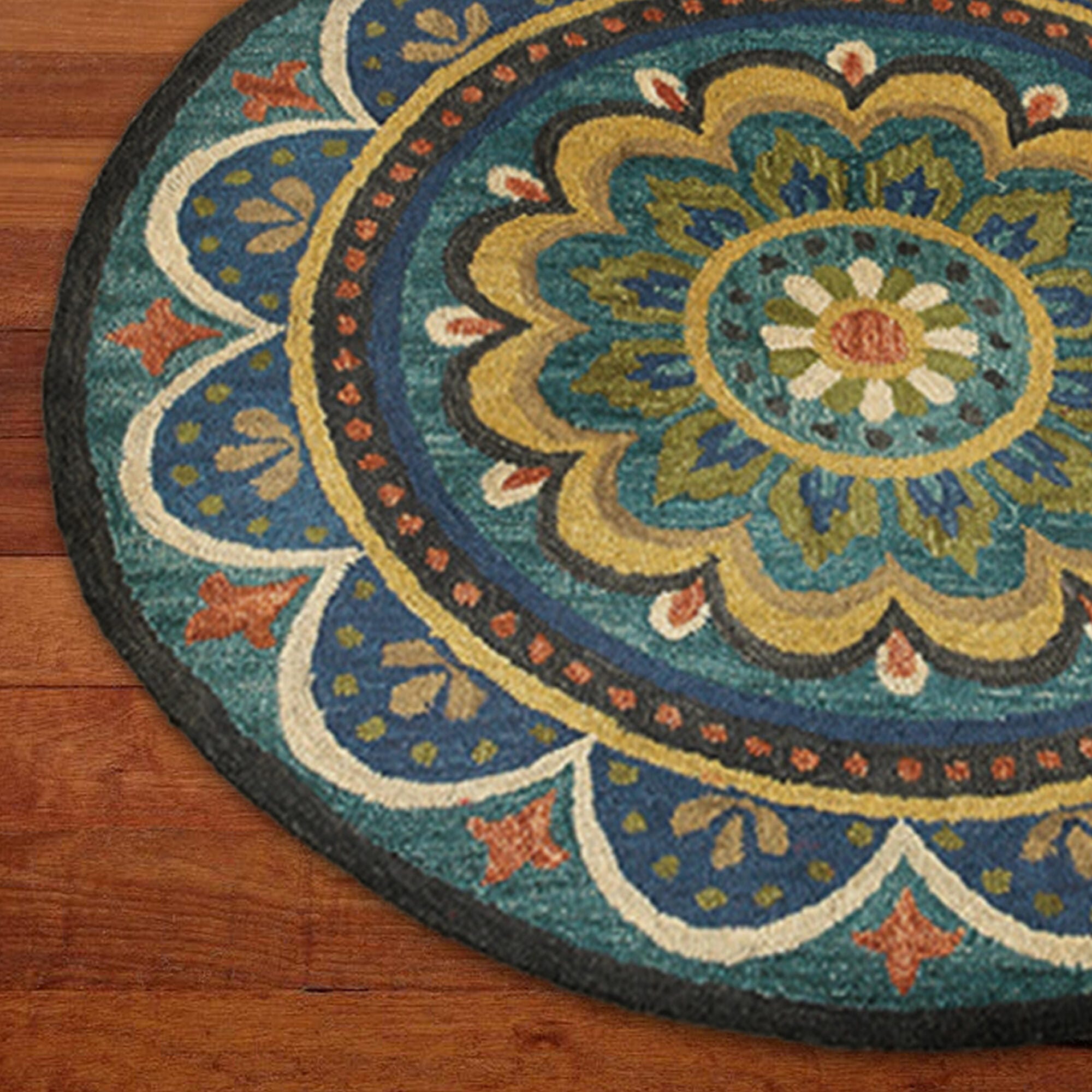 LR Home Daisy 5' x 5' Area Rug, Blue/Yellow, large