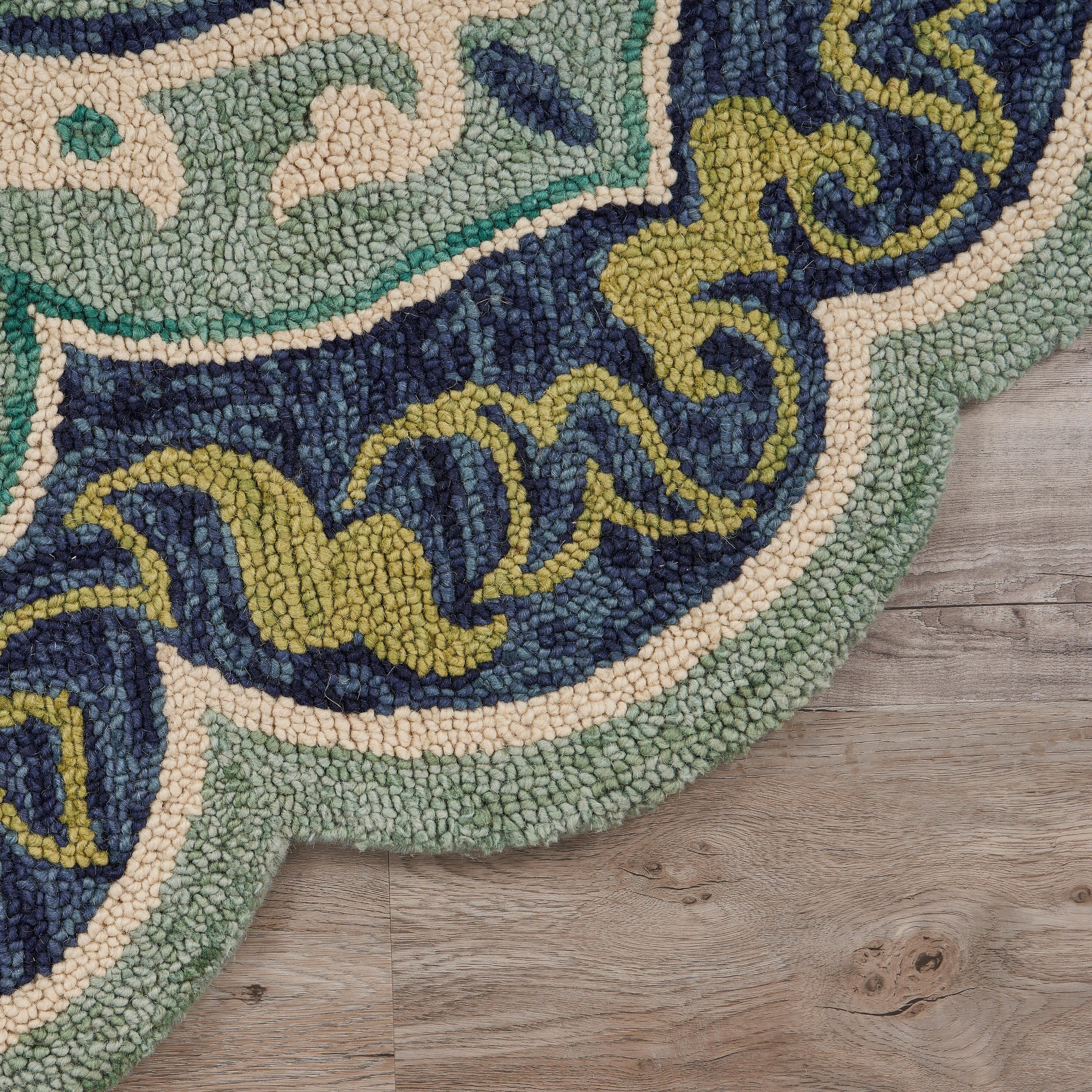 LR Home Azalea 5' x 5' Area Rug, Teal, large