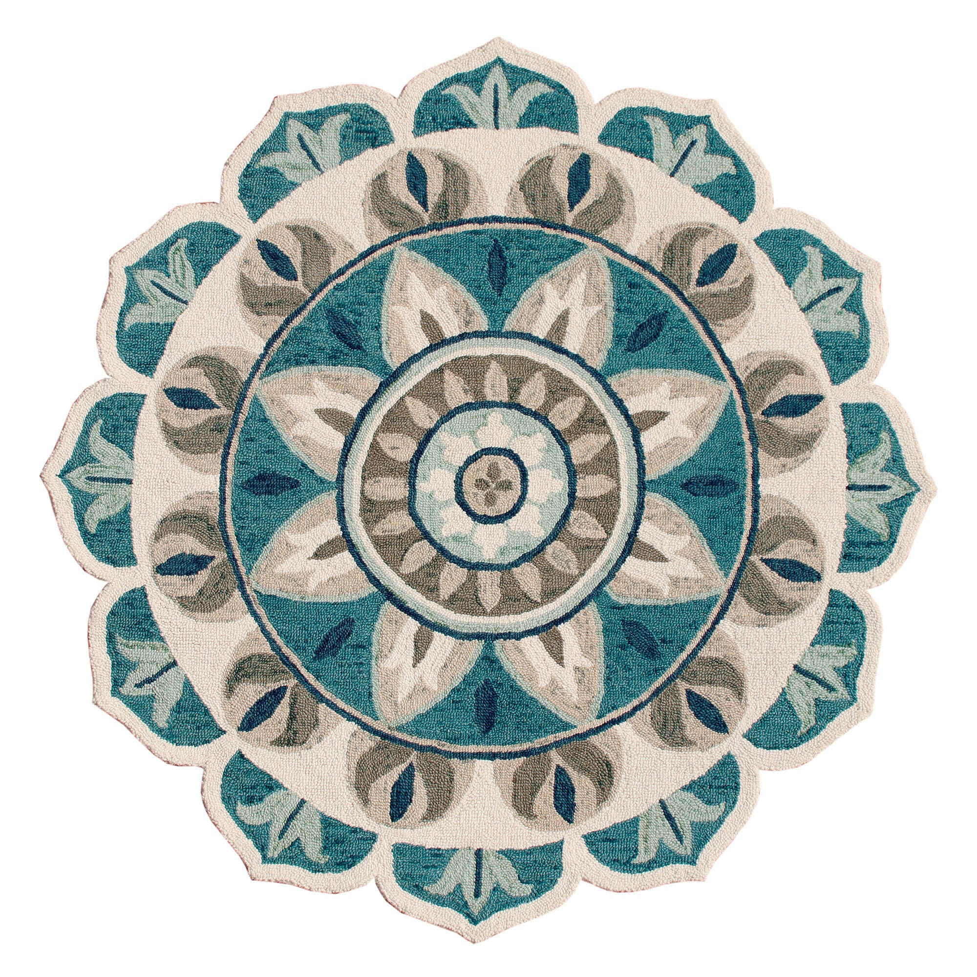 LR Home Floral 6' x 6' Area Rug, Ivory, large