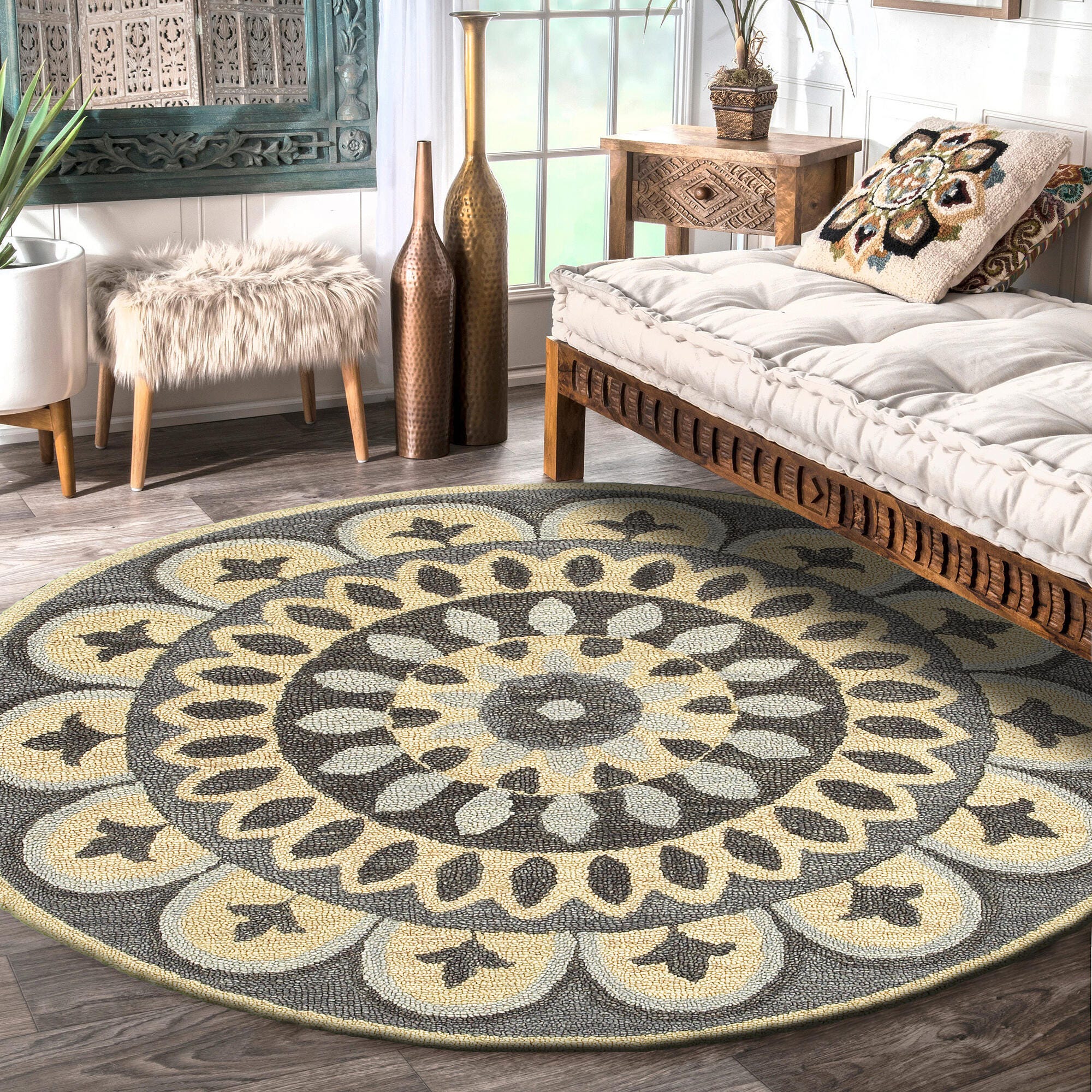 LR Home Artisan 6' x 6' Area Rug, Gray/Beige, rollover