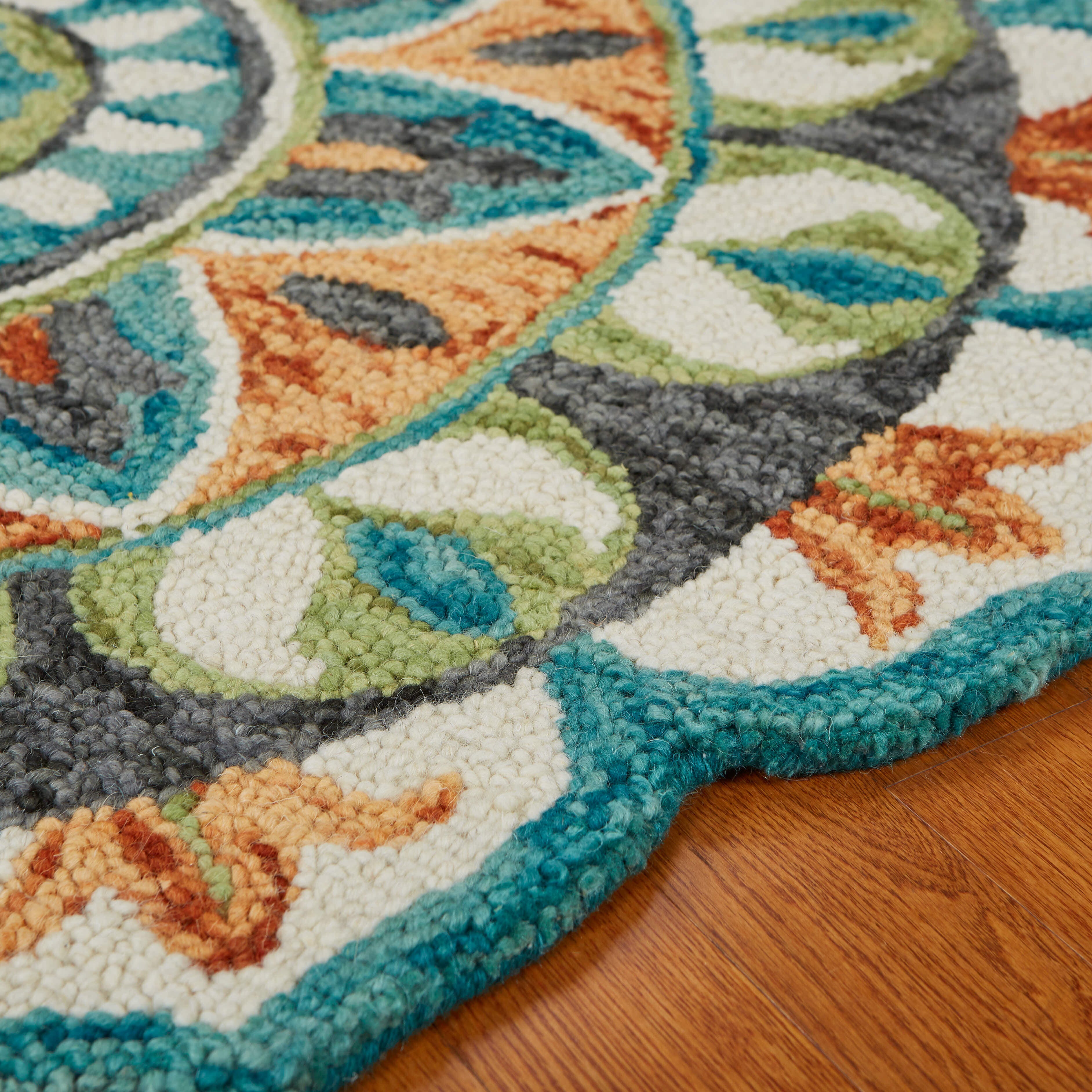 LR Home Camellia 6' x 6' Area Rug, Teal/Orange, large