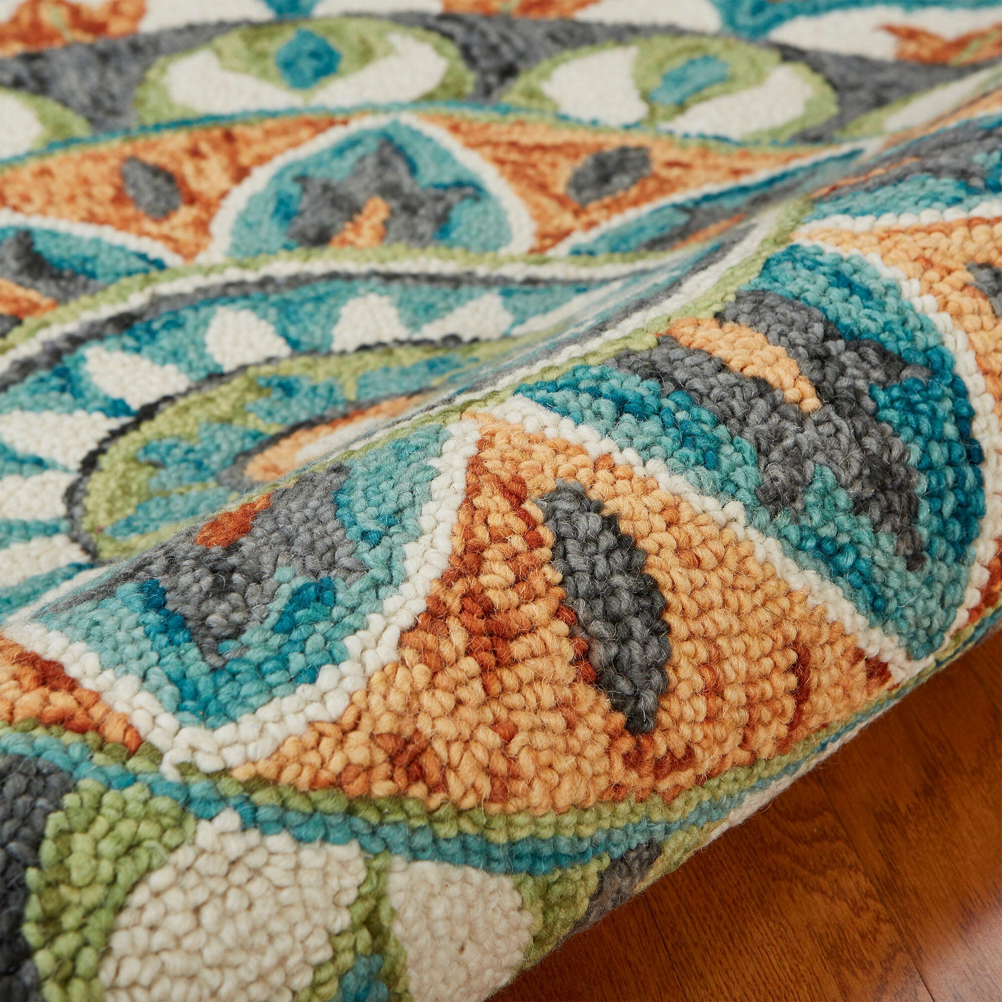 LR Home Camellia 6' x 6' Area Rug, Teal/Orange, large