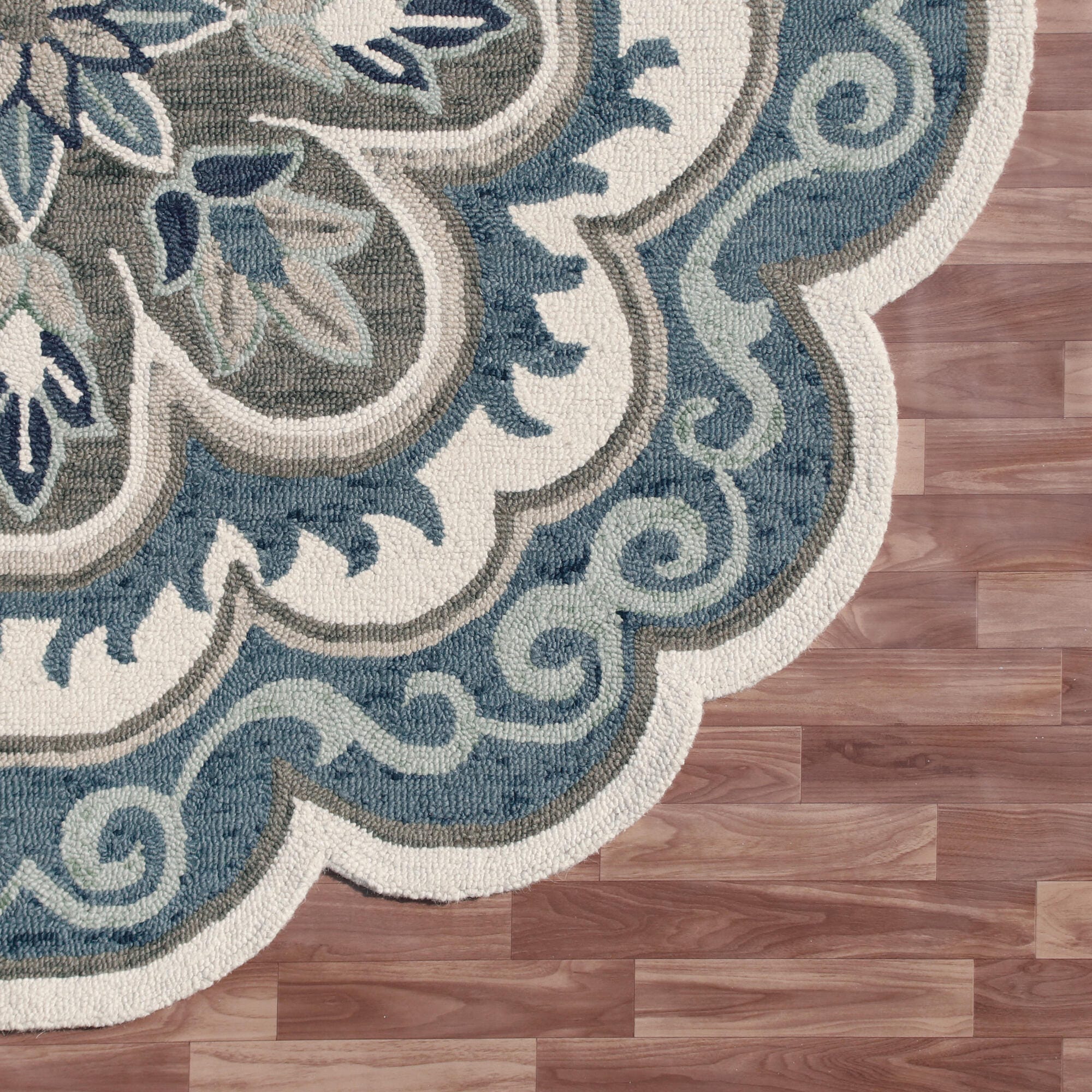 LR Home Textured 6' x 6' Area Rug, Ivory/Blue, large