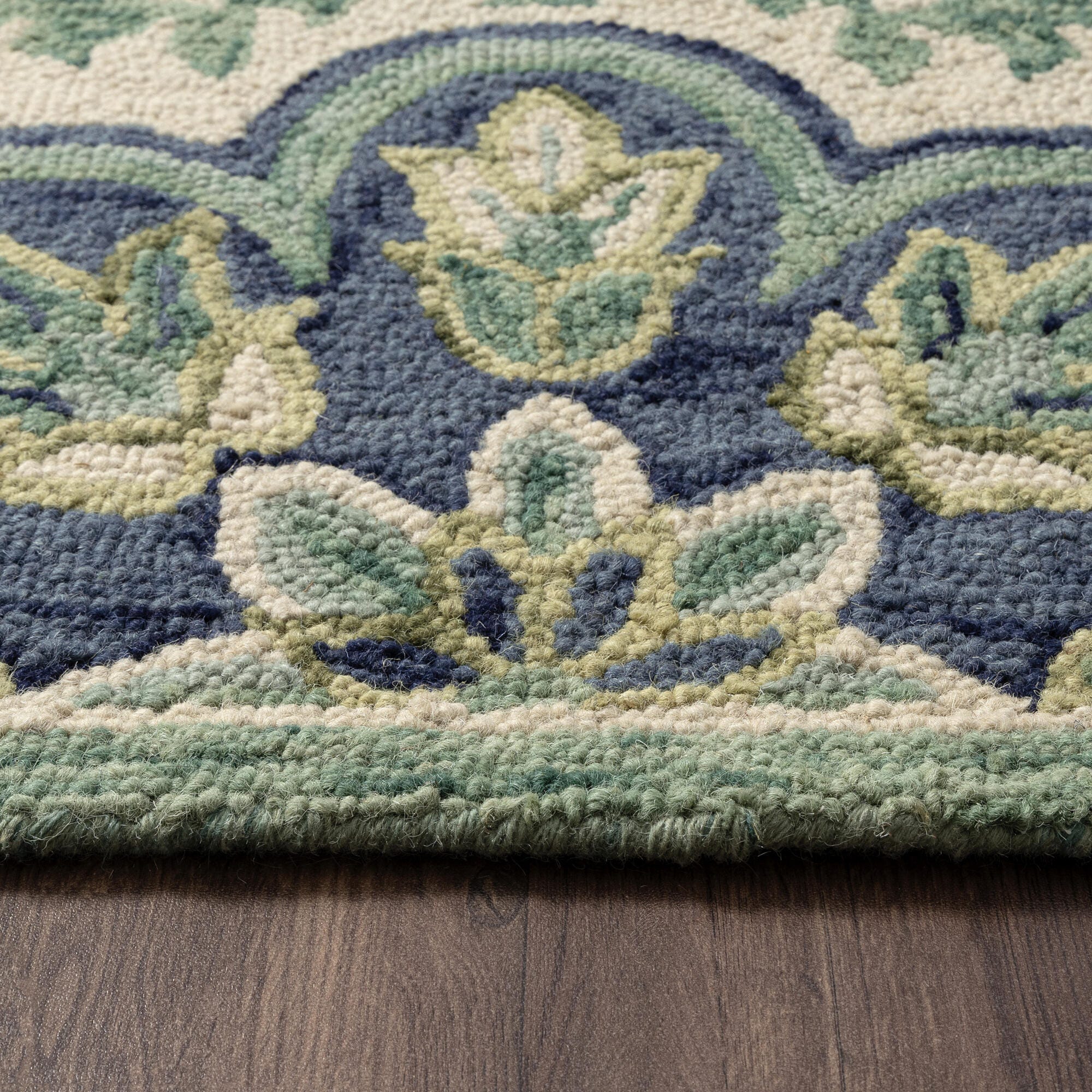 LR Home Textured 6' x 6' Area Rug, Green/Ivory, large