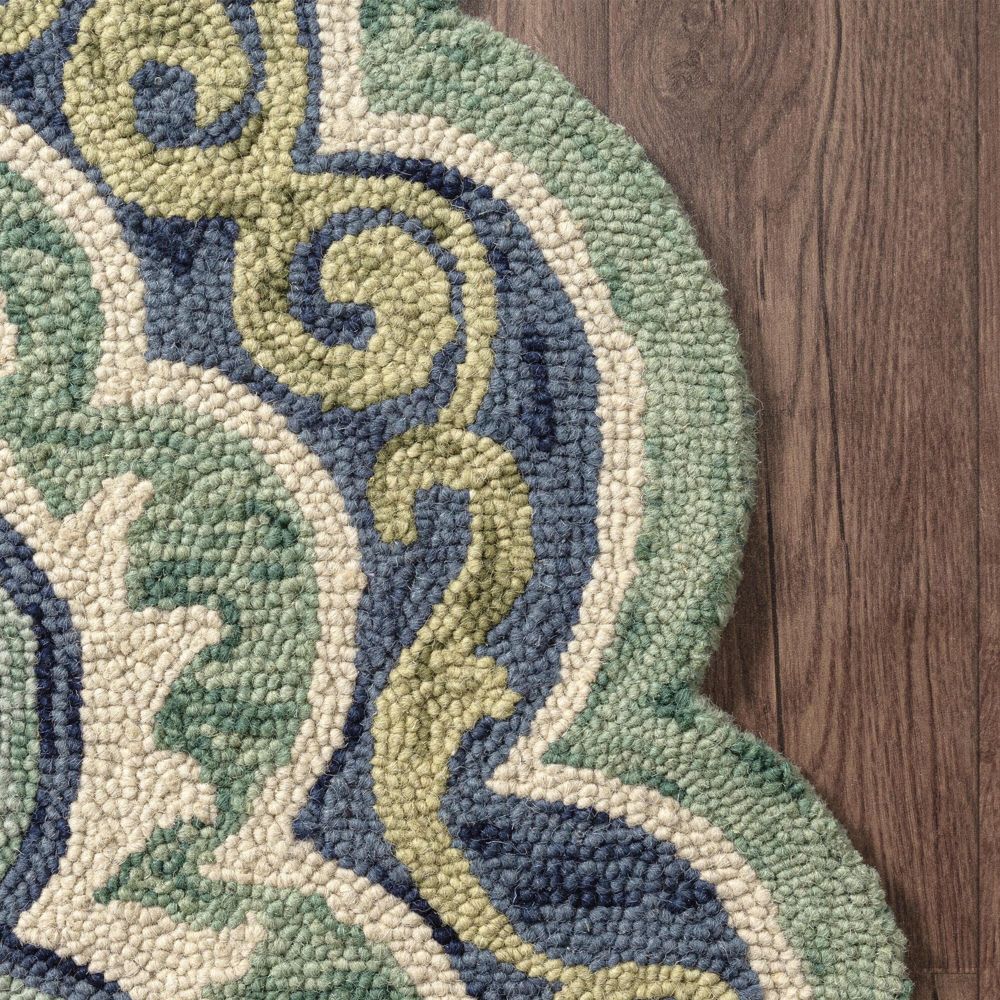 LR Home Textured 6' x 6' Area Rug, Green/Ivory, large