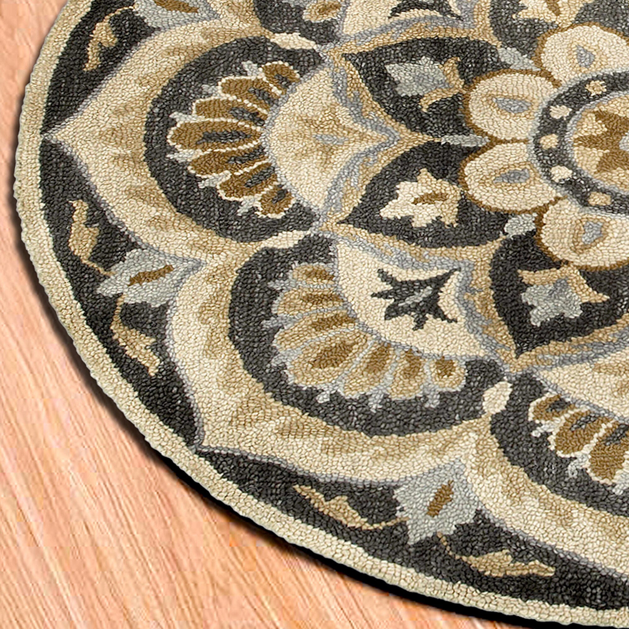 LR Home Bloom 6' x 6' Area Rug, Black/Beige, large