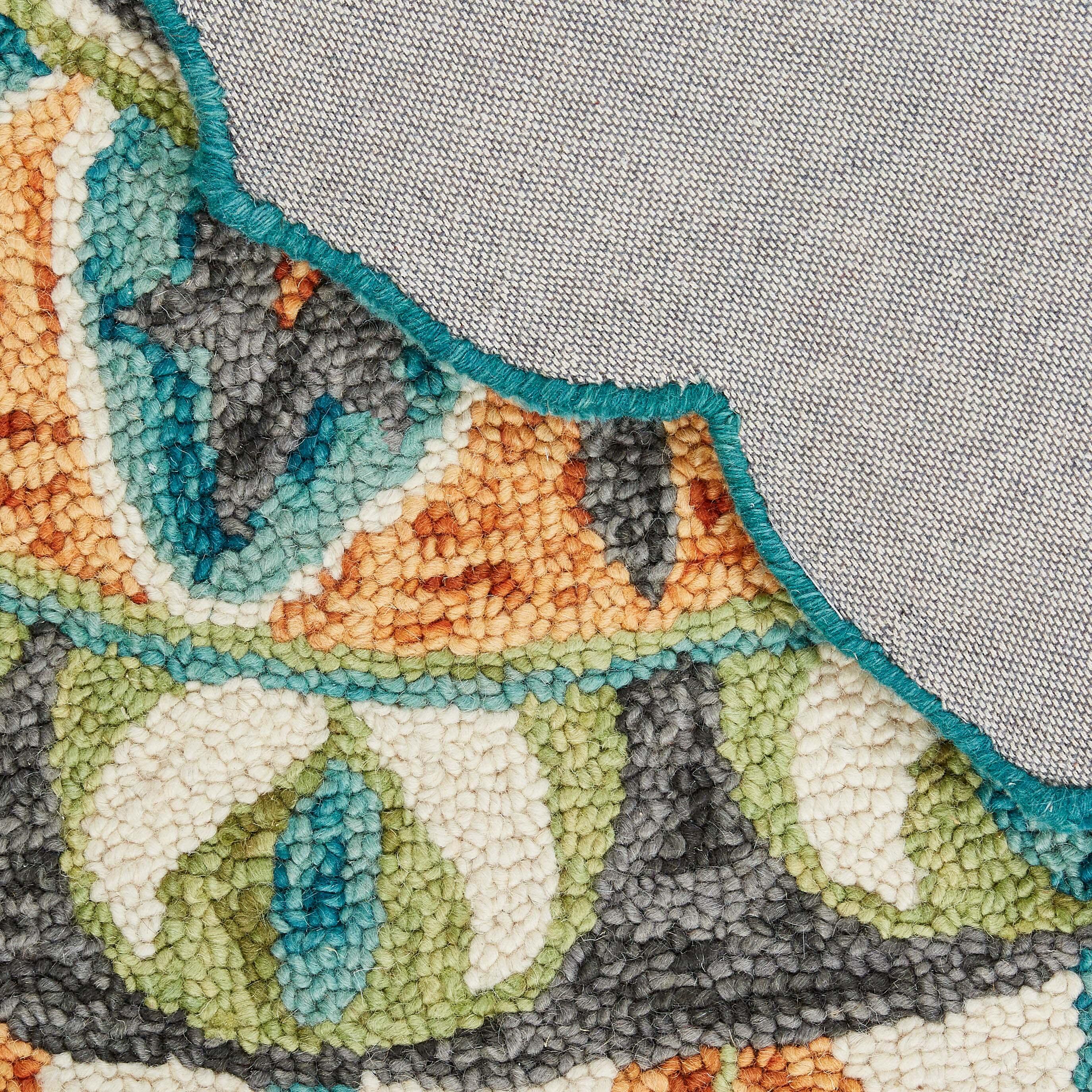 LR Home Camellia 8' x 8' Area Rug, Teal/Orange, large
