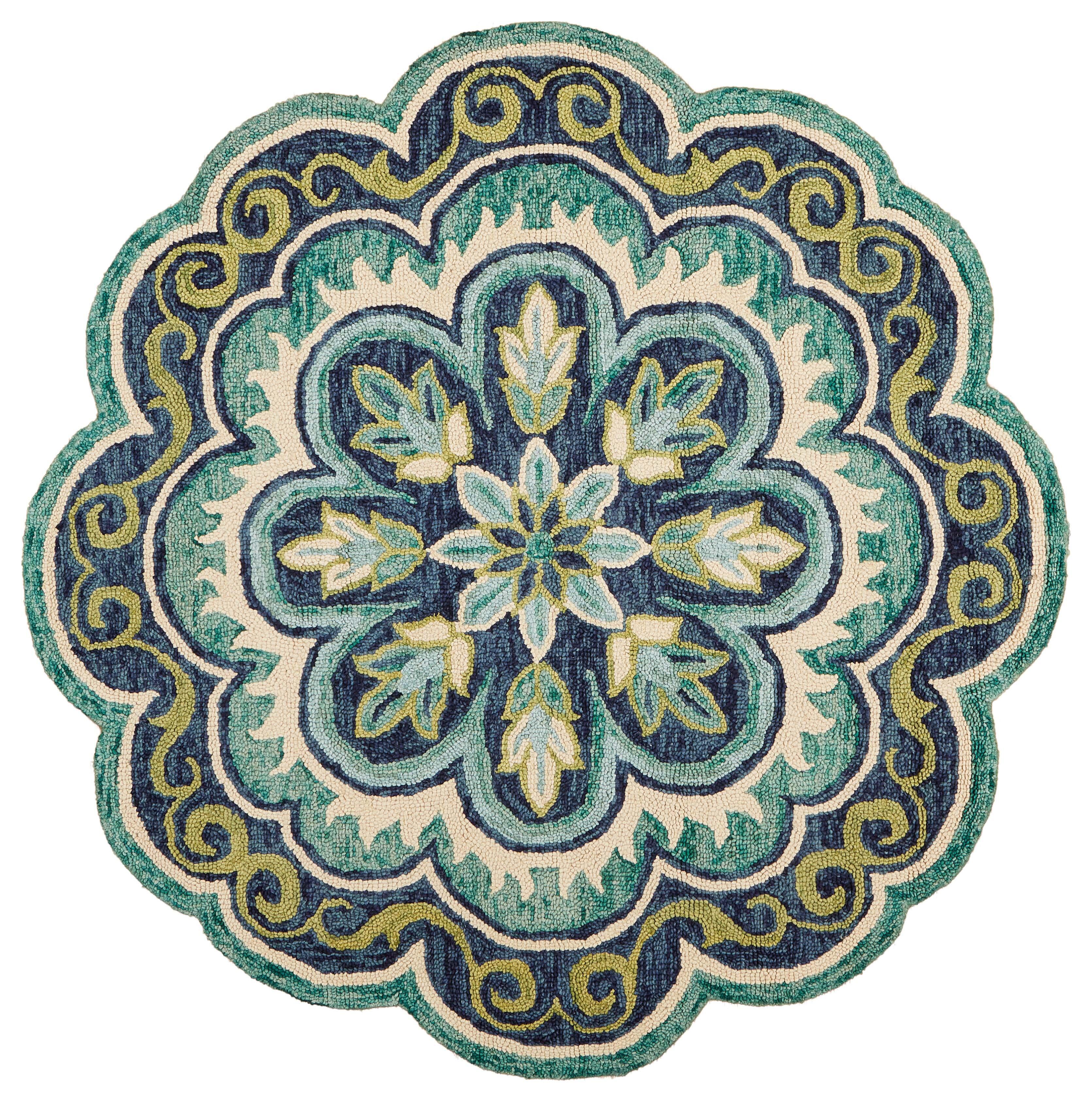 LR Home Textured 8' x 8' Area Rug, Green/Ivory, large
