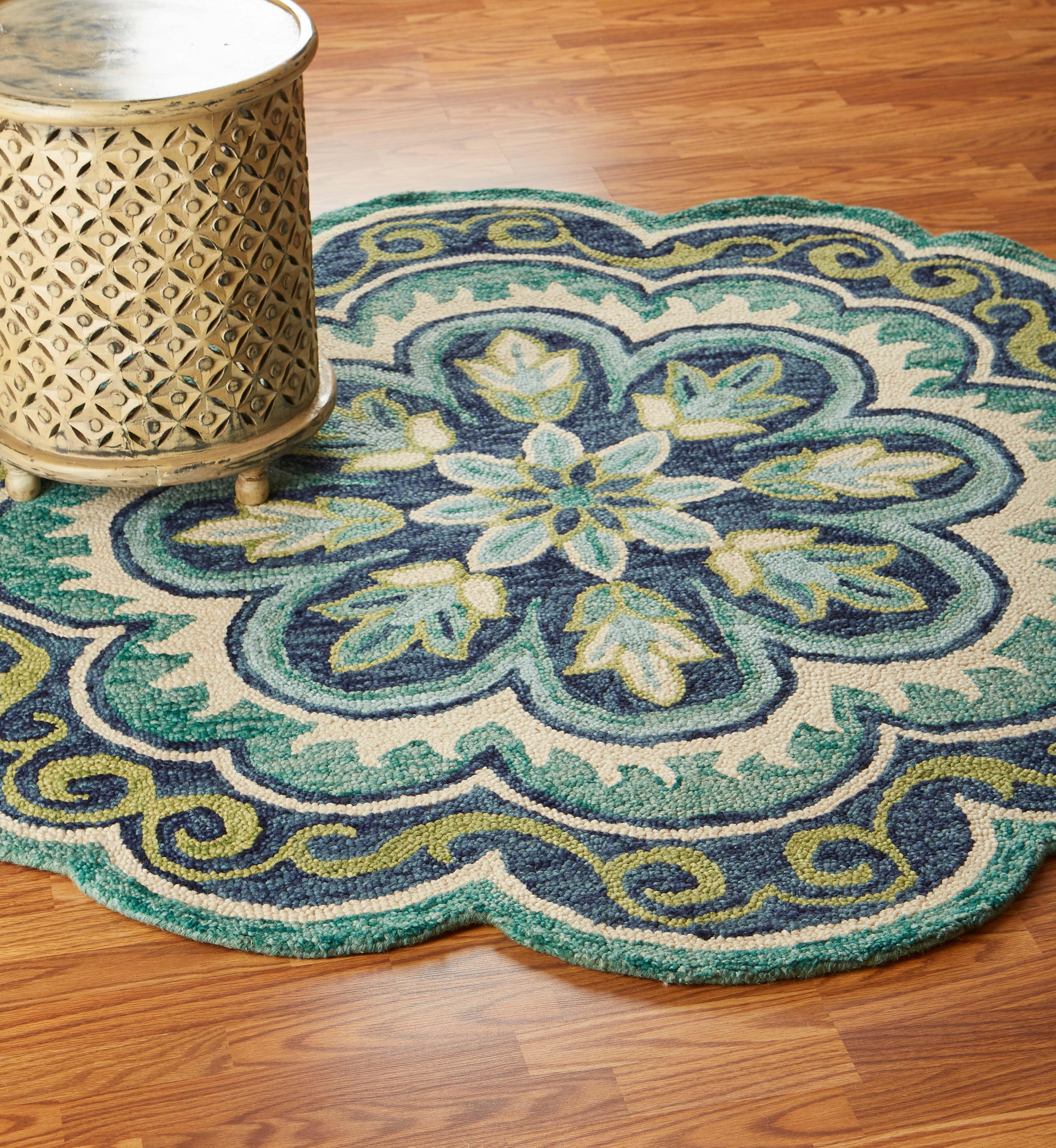 LR Home Textured 8' x 8' Area Rug, Green/Ivory, large