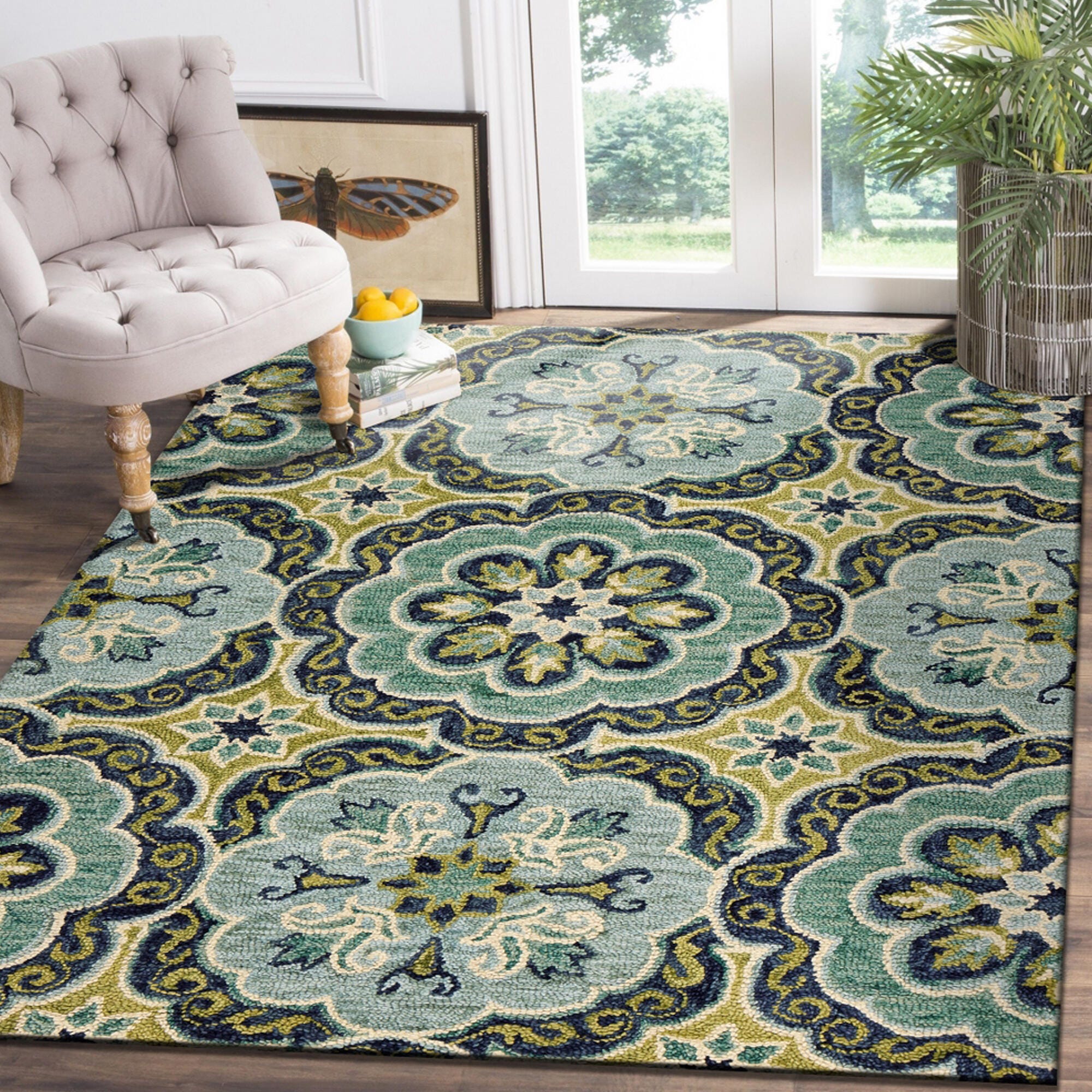 LR Home Garden 5' x 7'9" Area Rug, Green/Ivory, rollover