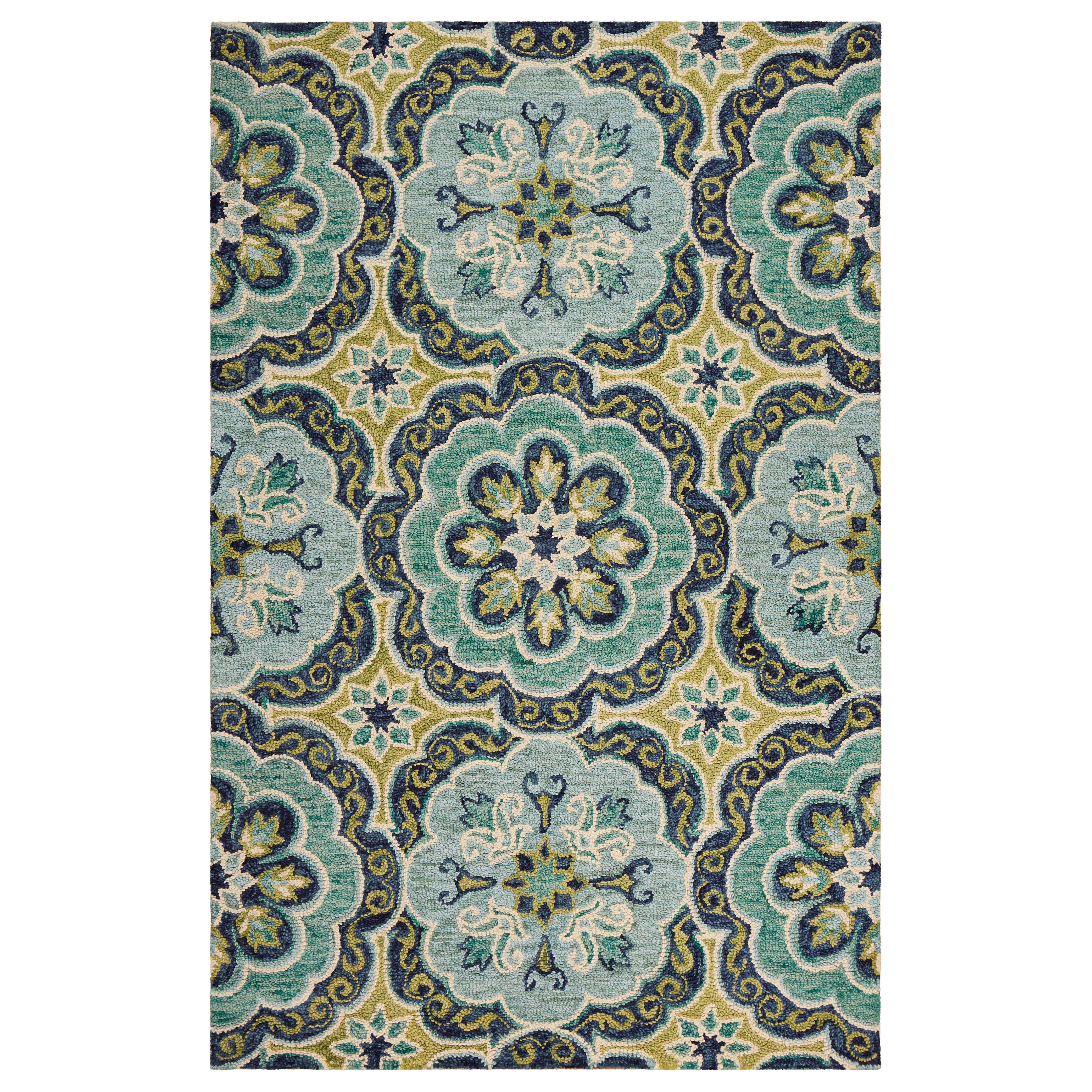 LR Home Garden 5' x 7'9" Area Rug, Green/Ivory, large