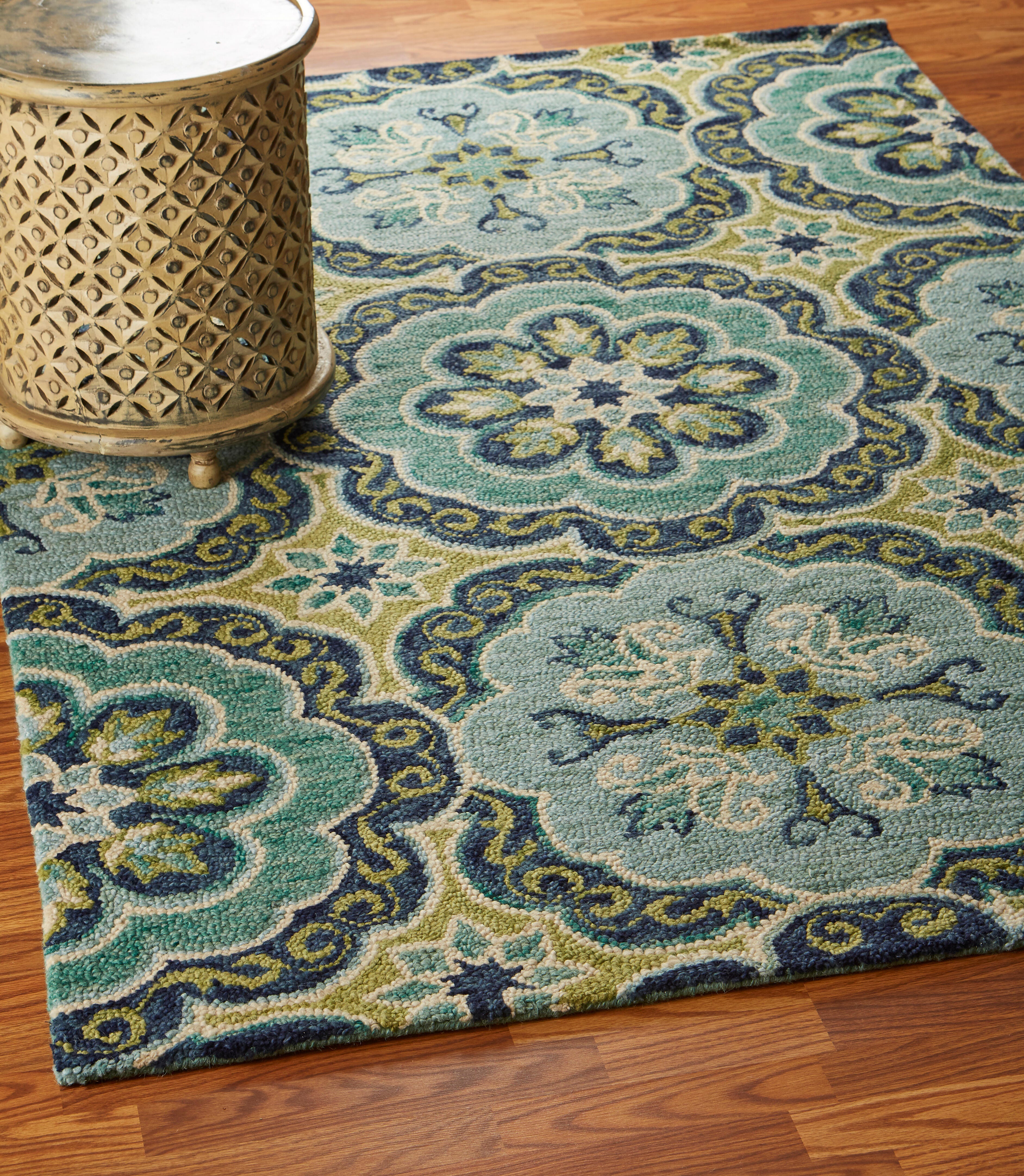 LR Home Garden 5' x 7'9" Area Rug, Green/Ivory, large