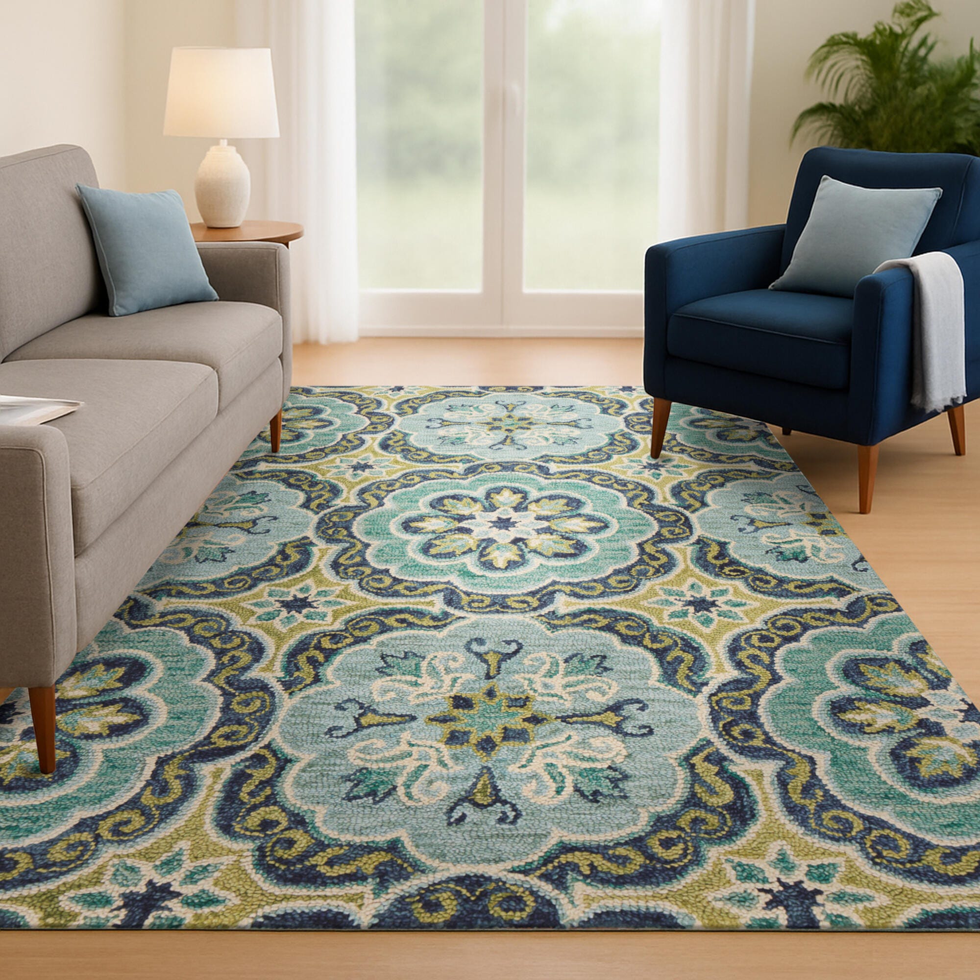 LR Home Garden 5' x 7'9" Area Rug, Green/Ivory, large