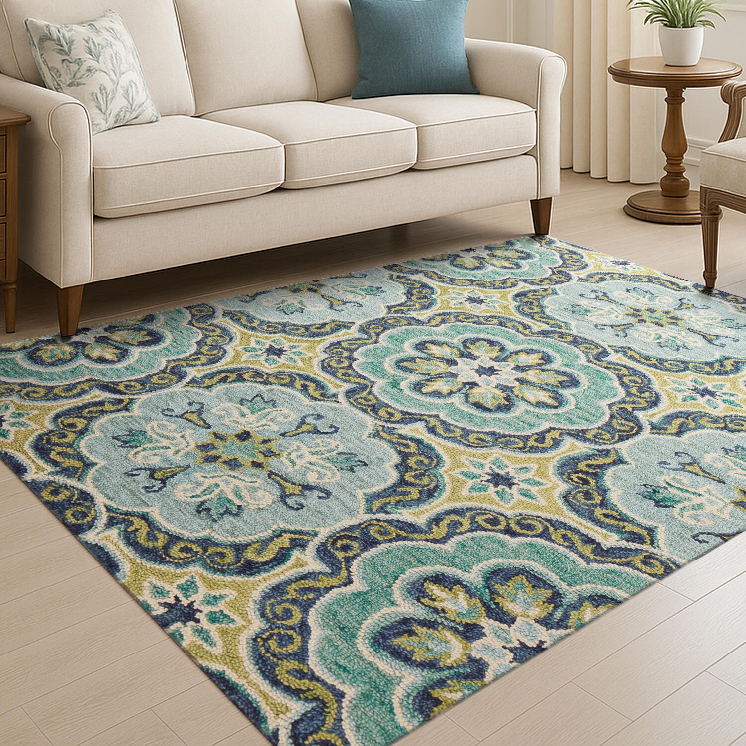 LR Home Graden 7'9" x 9'9" Area Rug, Green/Ivory, large