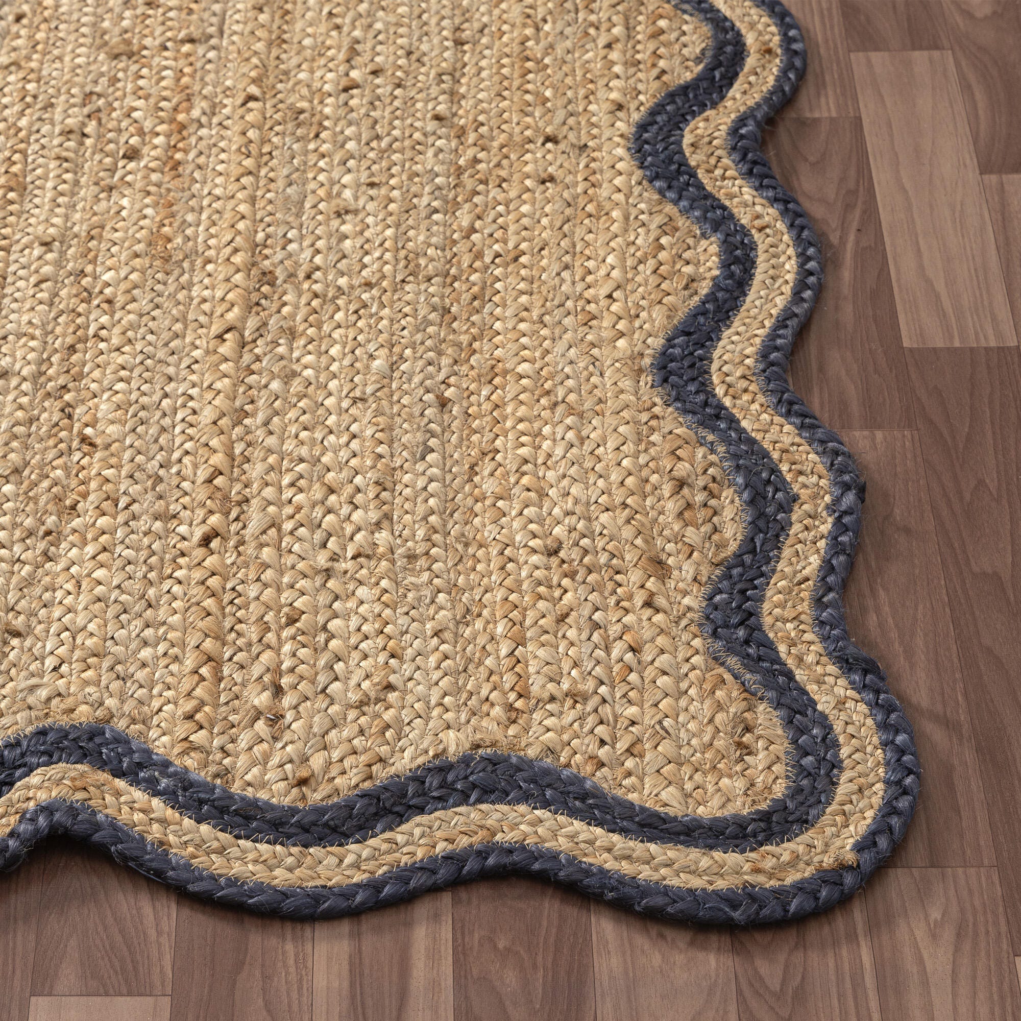 LR Home Hand Braided 5' x 7'9" Area Rug, Natural/Midnight Navy, large