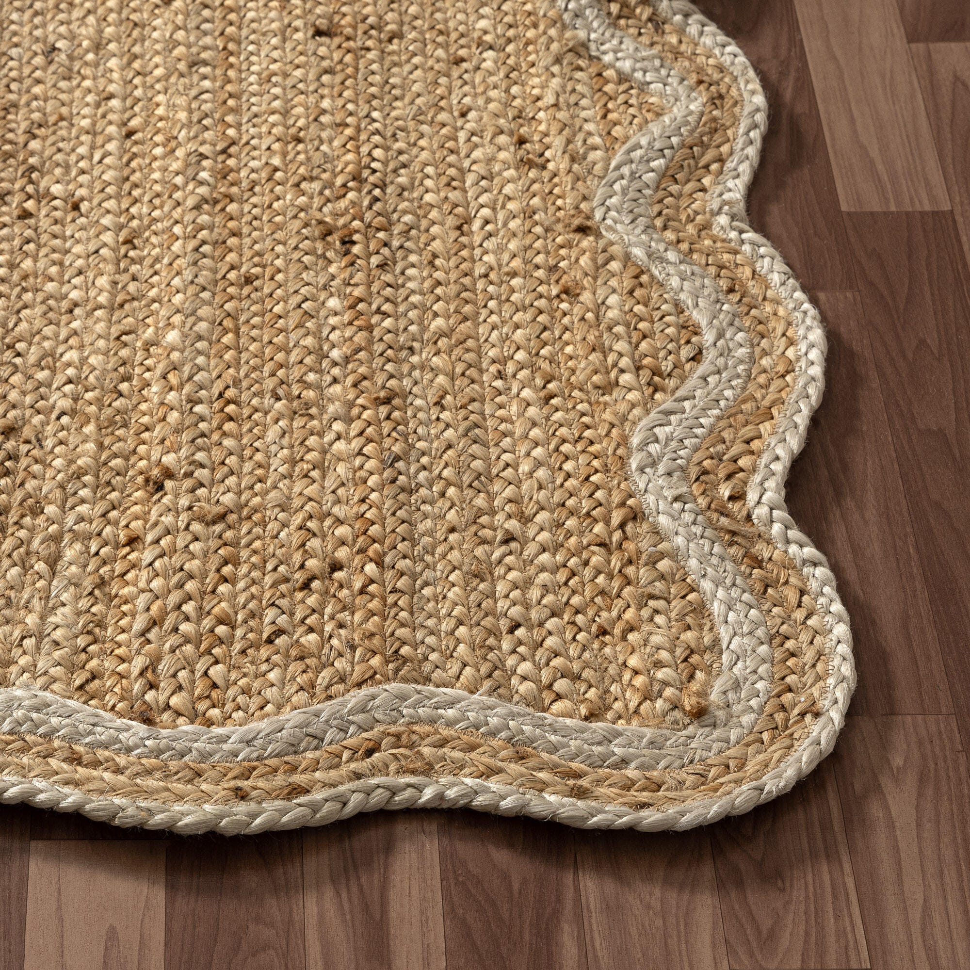 LR Home Hand Braided 7'9" x 9'9" Area Rug, Natural/Ivory, large