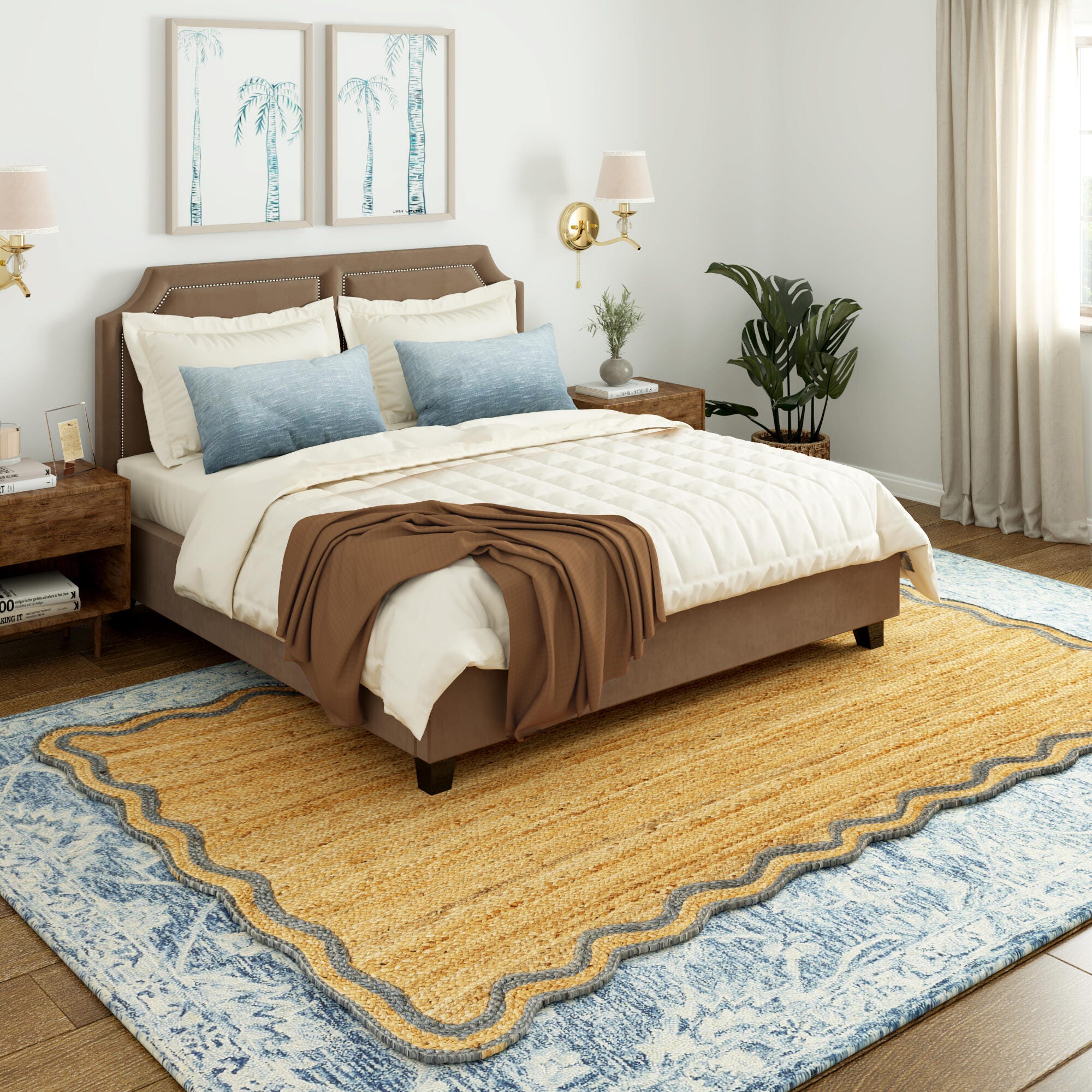 LR Home Hand Braided 2'6" x 7'9" Area Rug, Natural/Denim, rollover