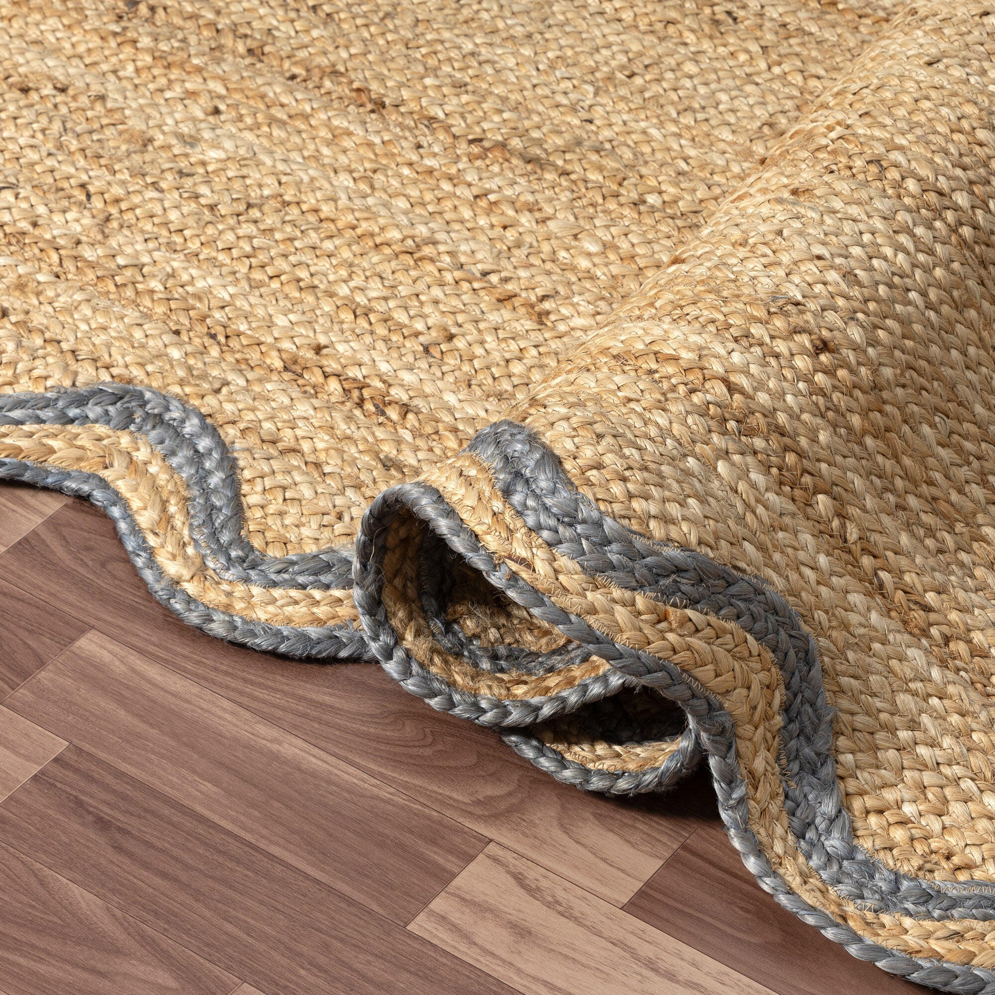 LR Home Hand Braided 5' x 7'9" Area Rug, Natural/Denim, large