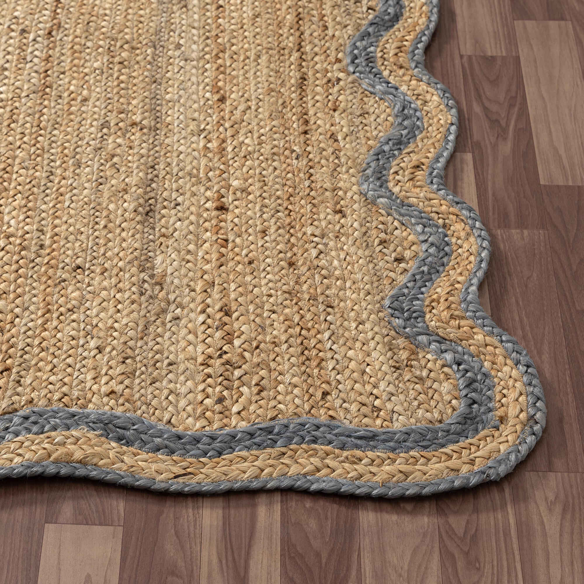 LR Home Hand Braided 5' x 7'9" Area Rug, Natural/Denim, large