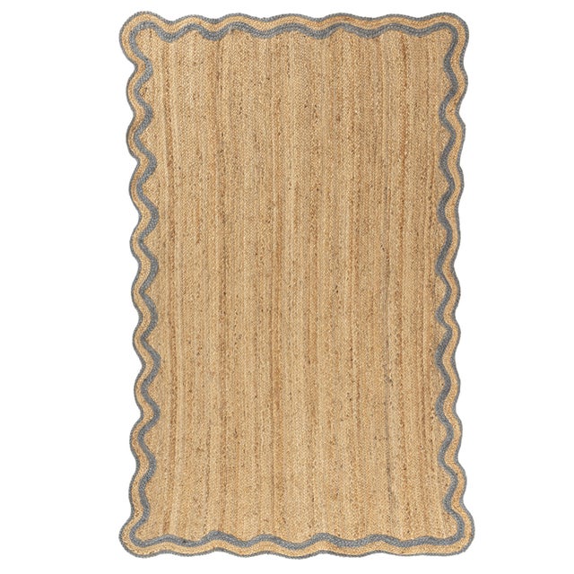 LR Home Hand Braided 7'9" x 9'9" Area Rug, Natural/Denim