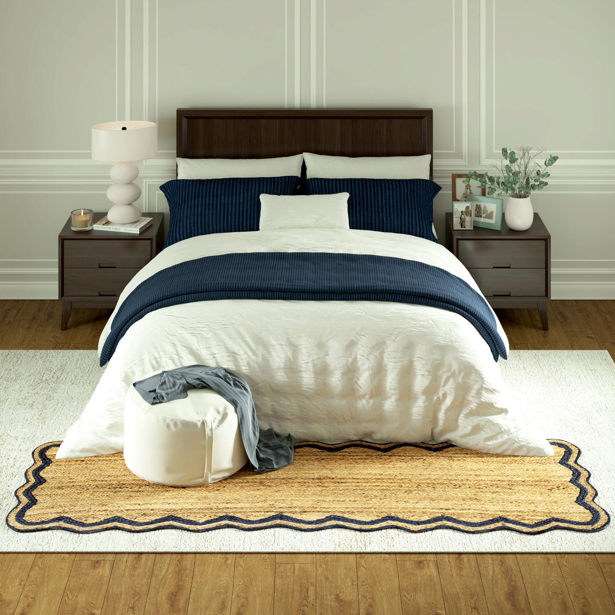 LR Home Hand Braided 2'6" x 7'9" Area Rug, Natural/Midnight Navy, large
