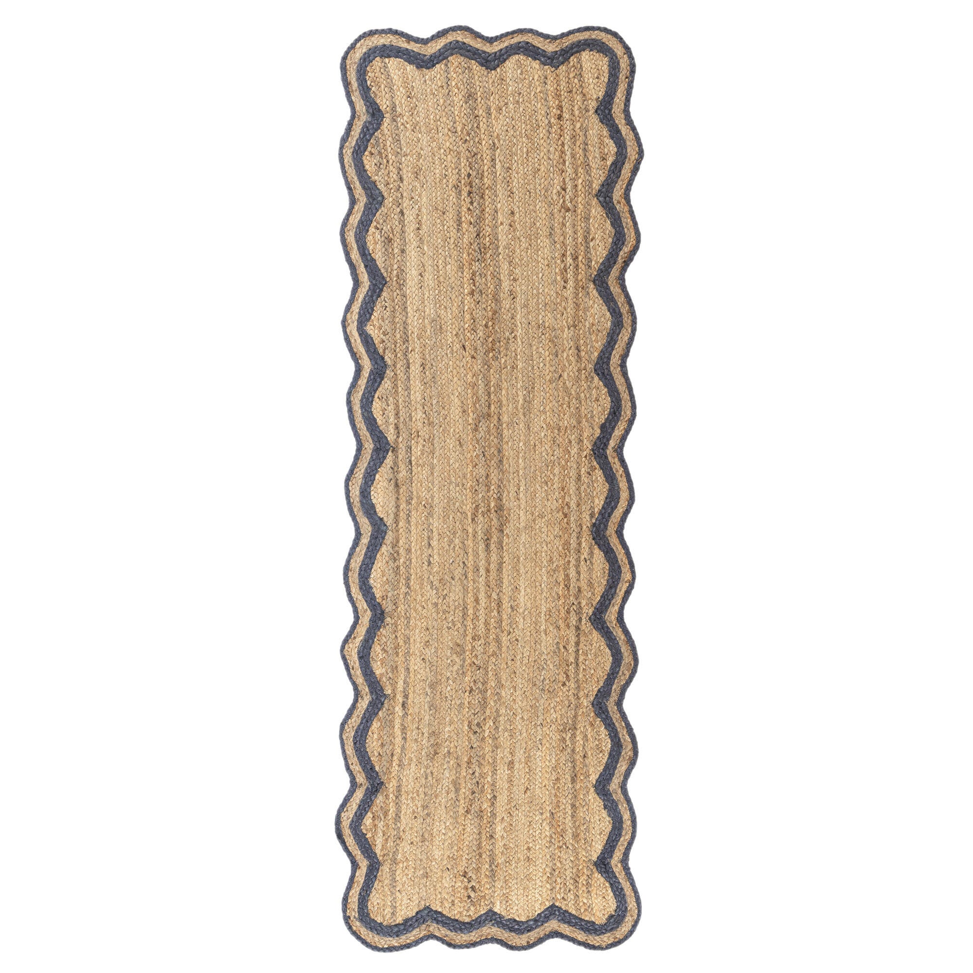LR Home Hand Braided 2'6" x 7'9" Area Rug, Natural/Midnight Navy, large