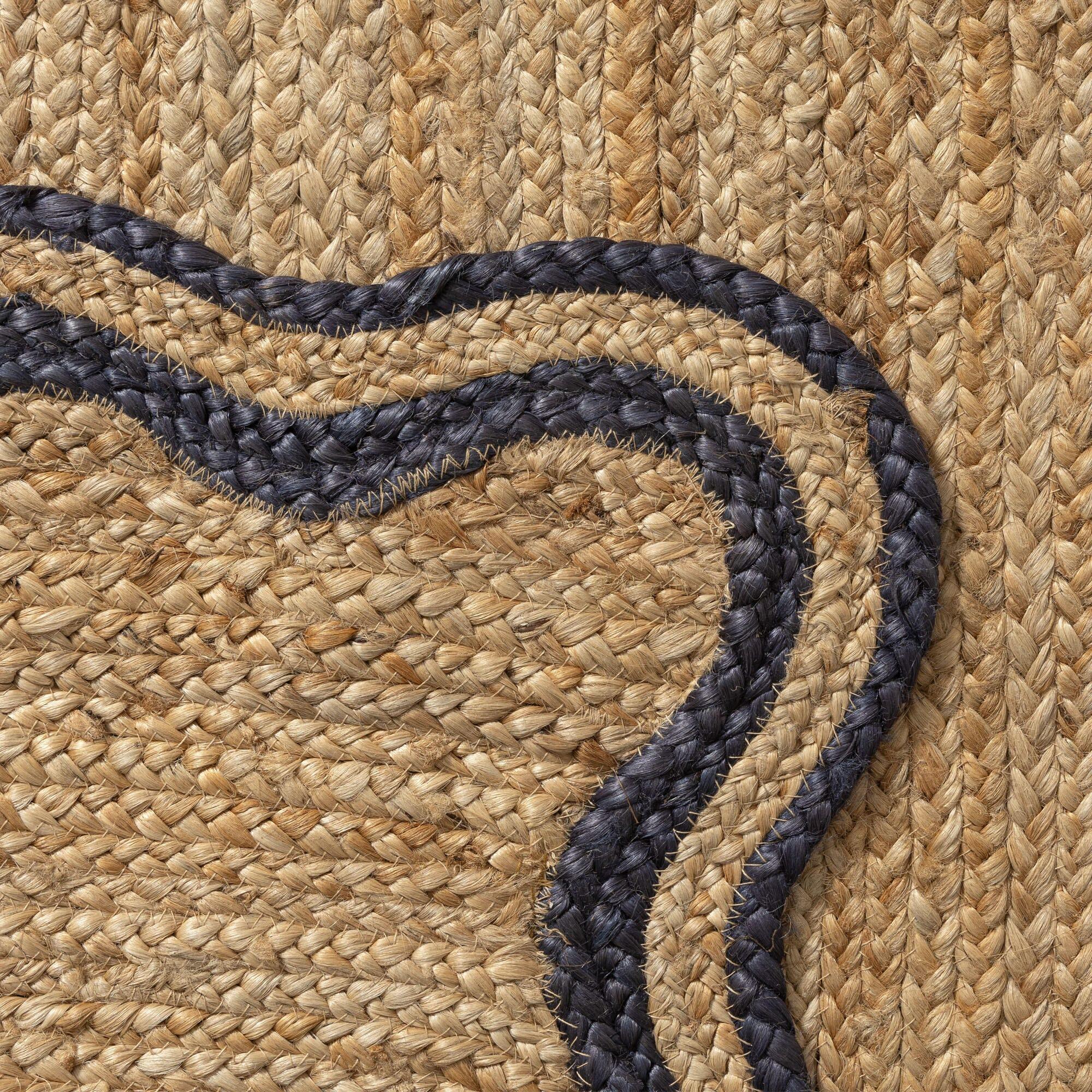 LR Home Hand Braided 2'6" x 7'9" Area Rug, Natural/Midnight Navy, large