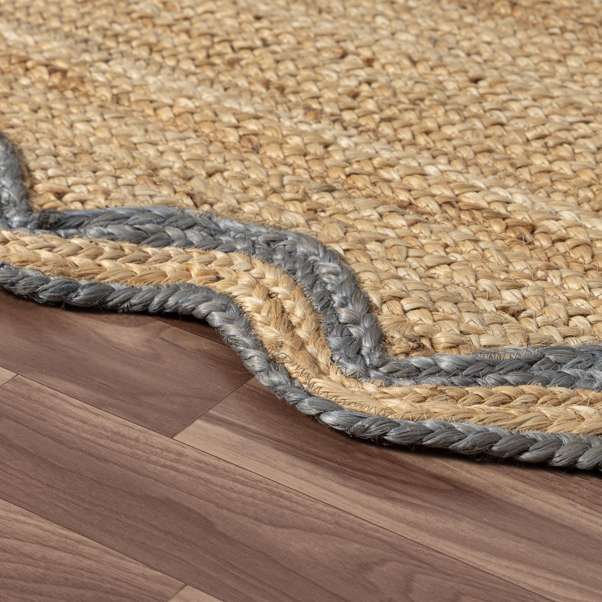 LR Home Hand Braided 2'6" x 7'9" Area Rug, Natural/Denim, large