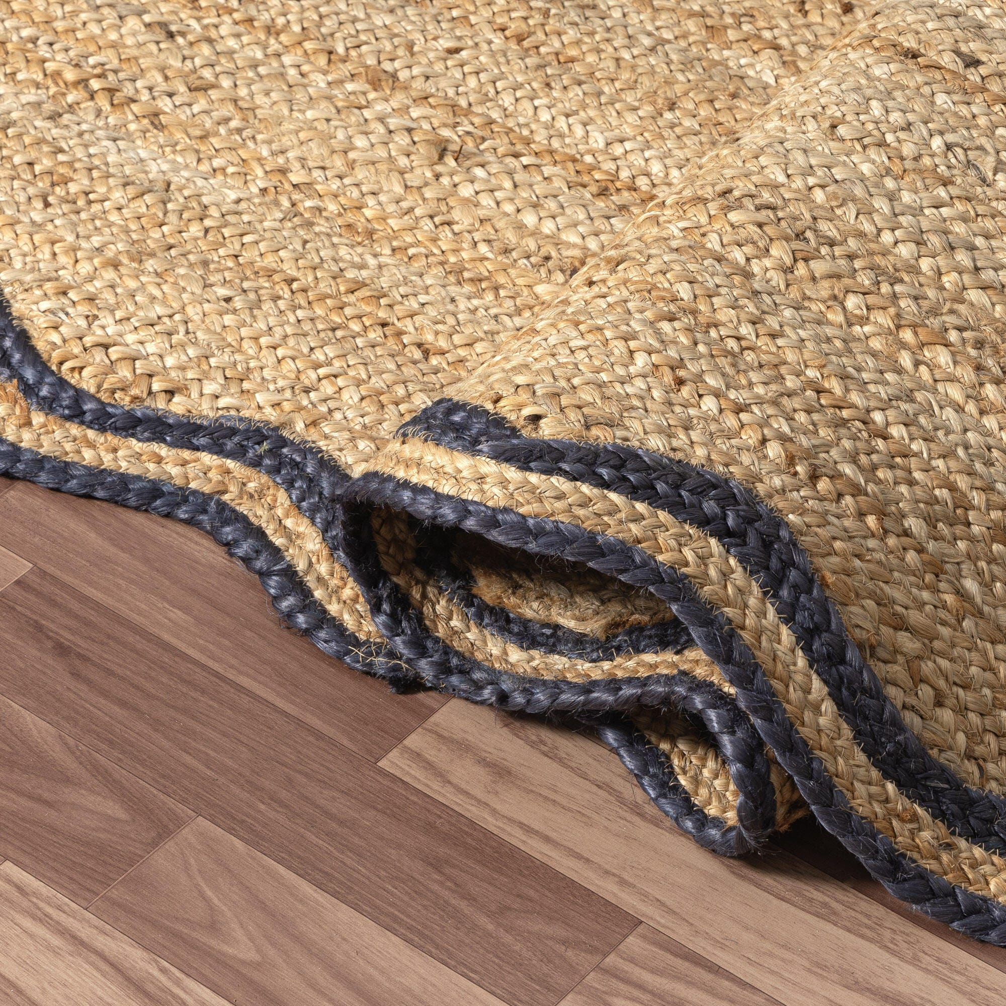 LR Home Hand Braided 7'9" x 9'9" Area Rug, Natural/Midnight Navy, large