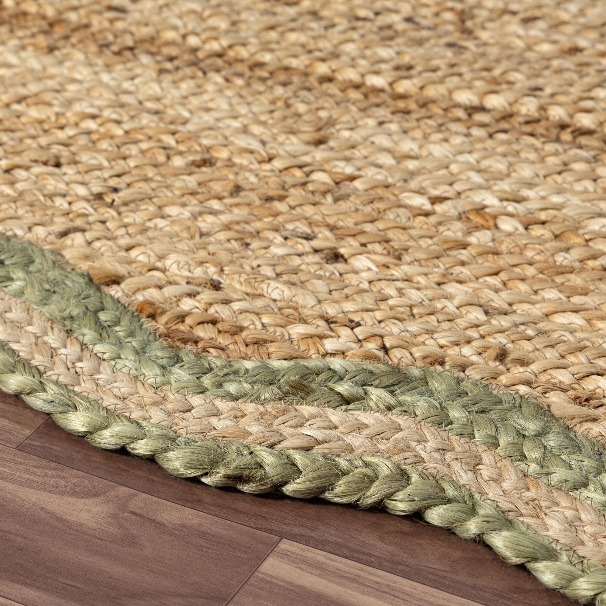 LR Home Hand Braided 5' x 7'9" Area Rug, Natural/Green, large