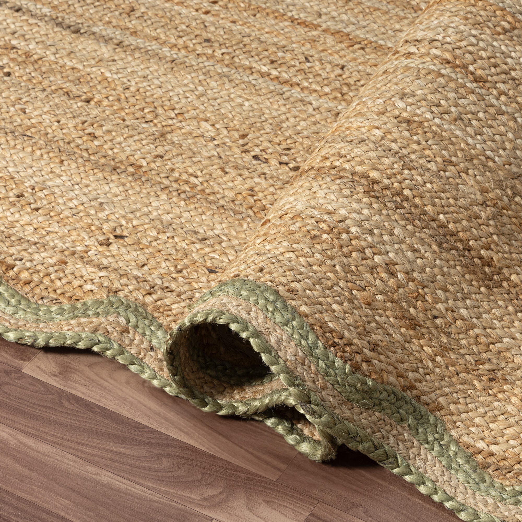 LR Home Hand Braided 5' x 7'9" Area Rug, Natural/Green, large