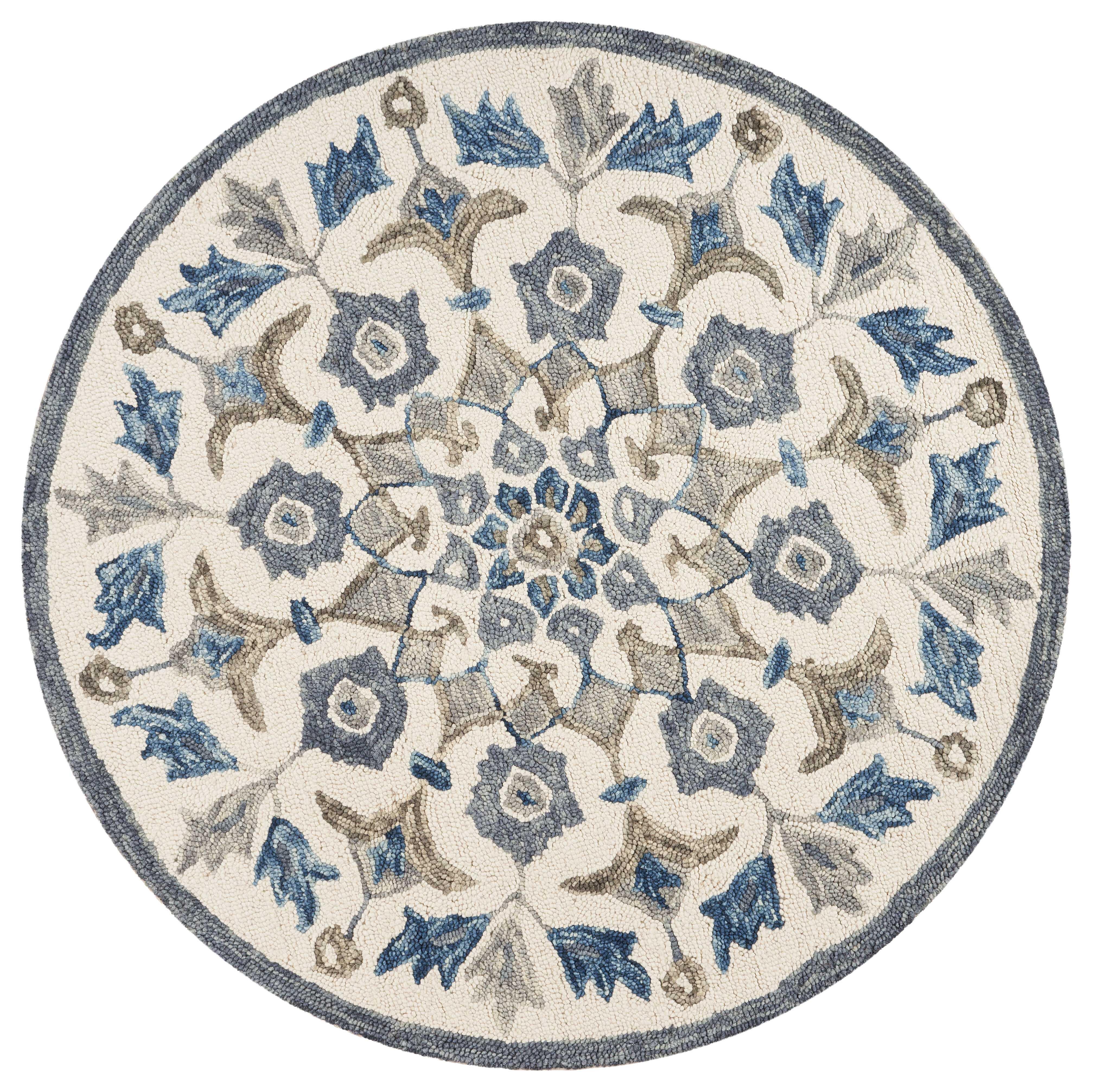 LR Home Jasmine 6' x 6' Area Rug, Ivory, large