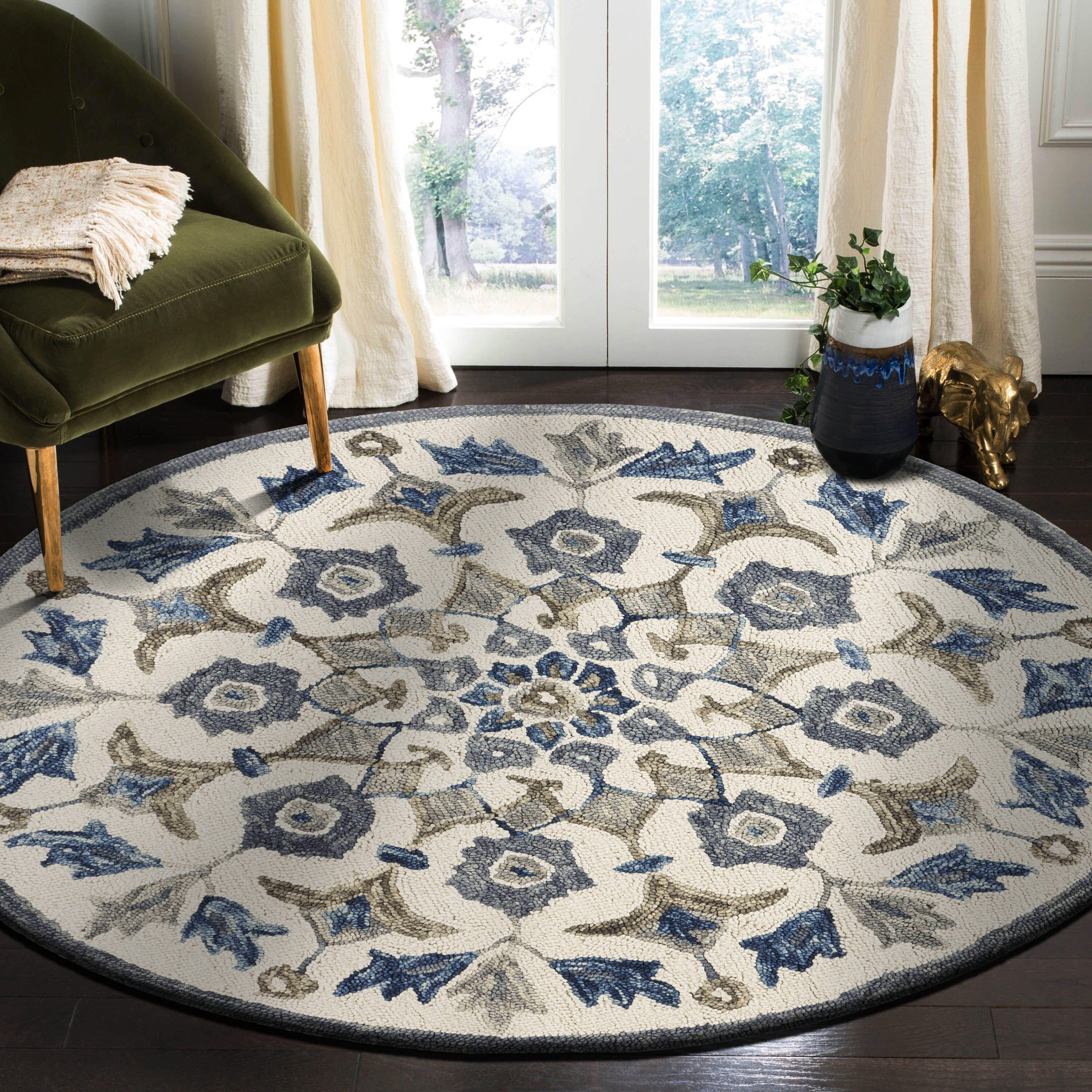 LR Home Jasmine 4' x 4' Area Rug, Ivory, rollover