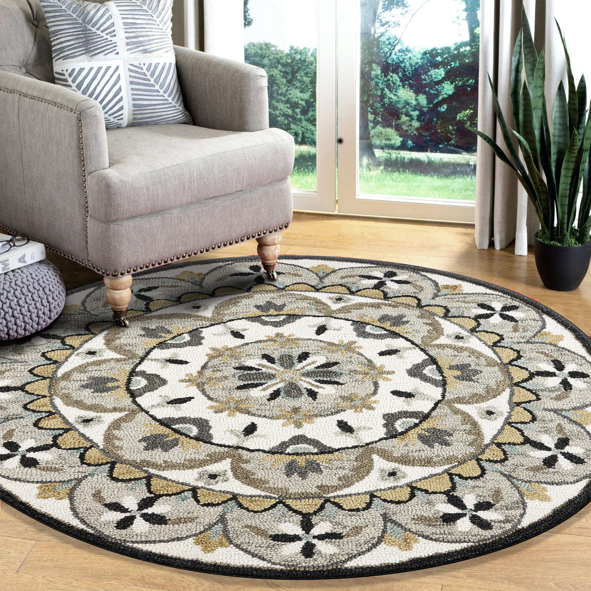 LR Home Orchid 4' x 4' Area Rug, Ivory/Gray, rollover