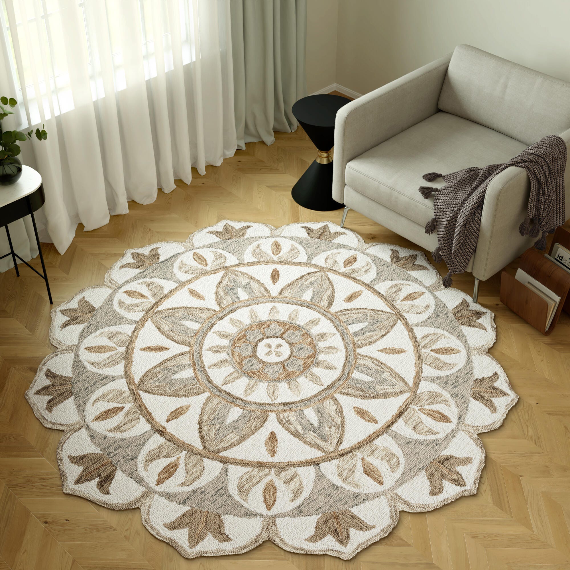 LR Home Medallion 4' x 4' Area Rug, Ivory/Butternut, rollover